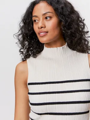 Ribbed Funnel Neck Top Light Oat/Black Light Casual Wear Cozy Performance