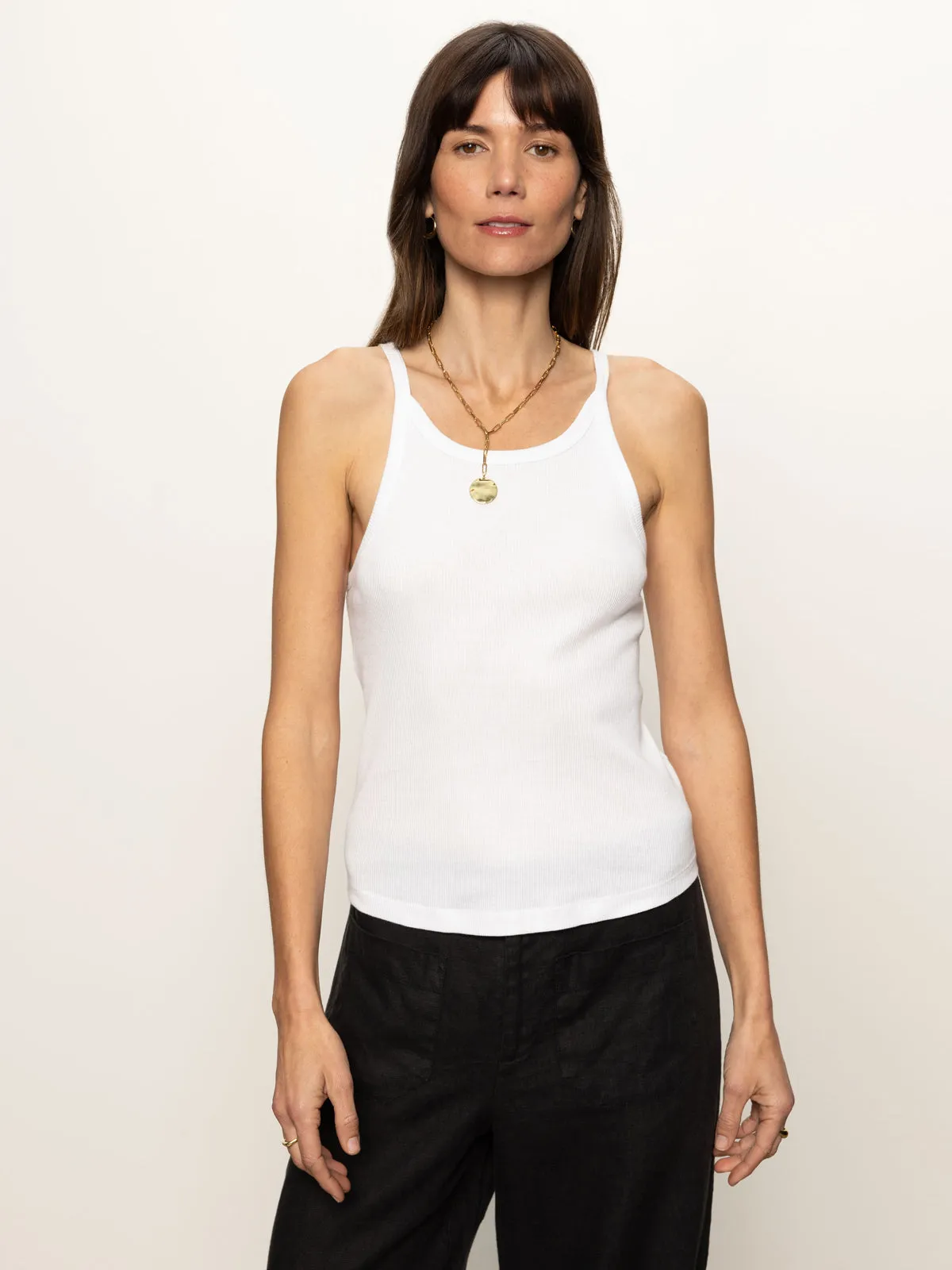 Lint Resistant Surface Ribbed Racer Tank White