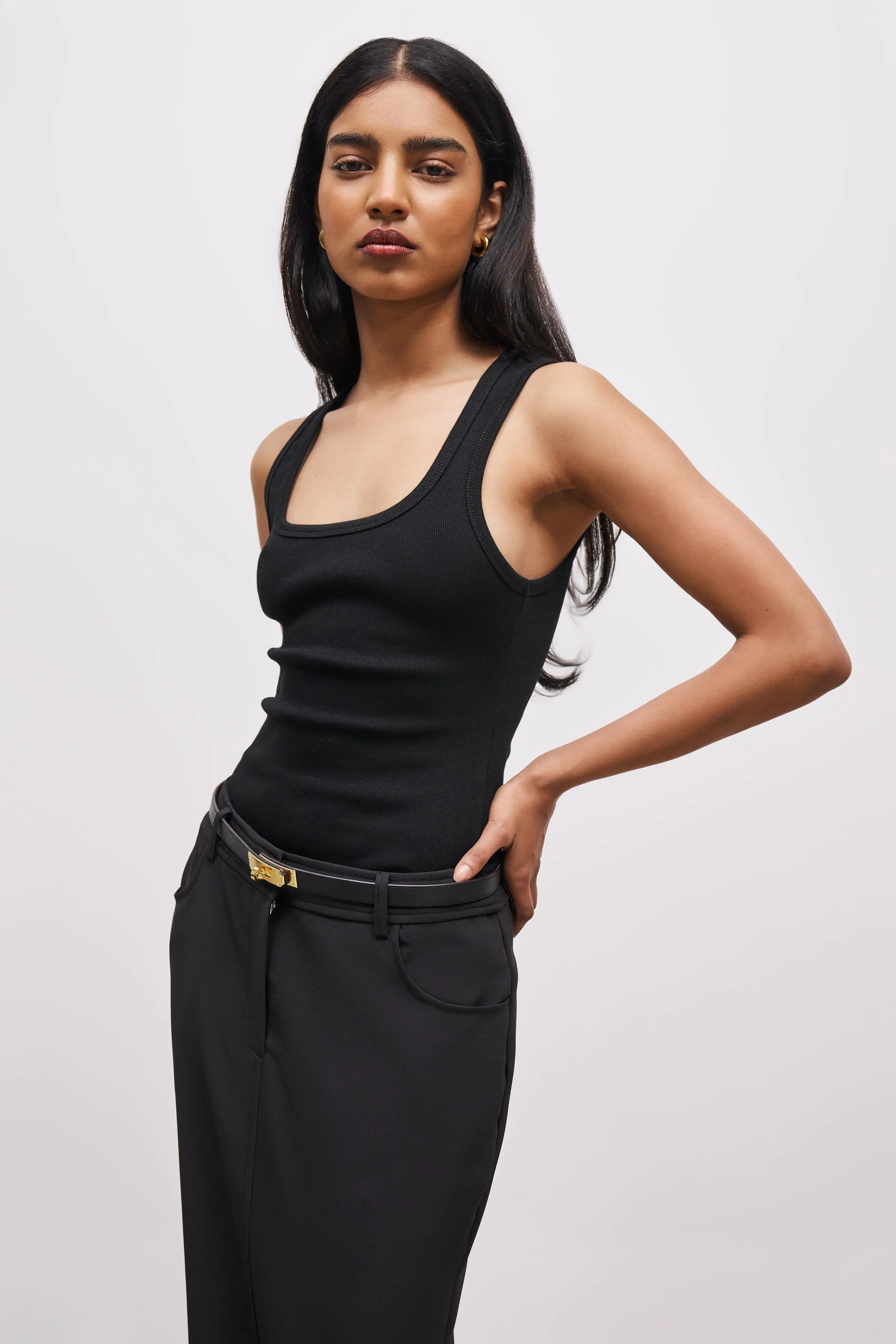 Adjustable Cuff Ribbed Scoop Neck Vest - Black