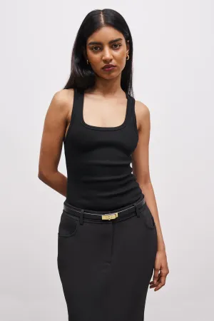 Ribbed Scoop Neck Vest - Black Trendy Cardigan