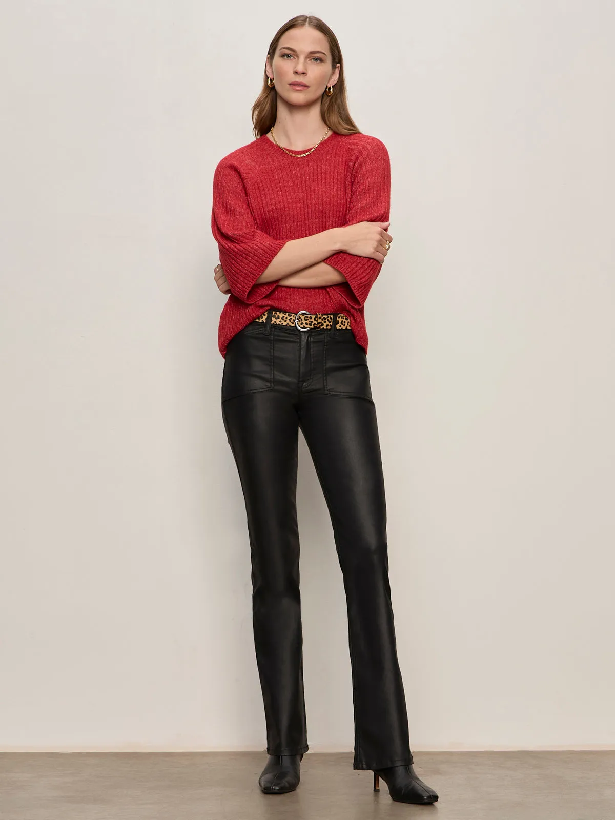 Simple Pullover Ribbed Sweater Tee Cherry Lacquer