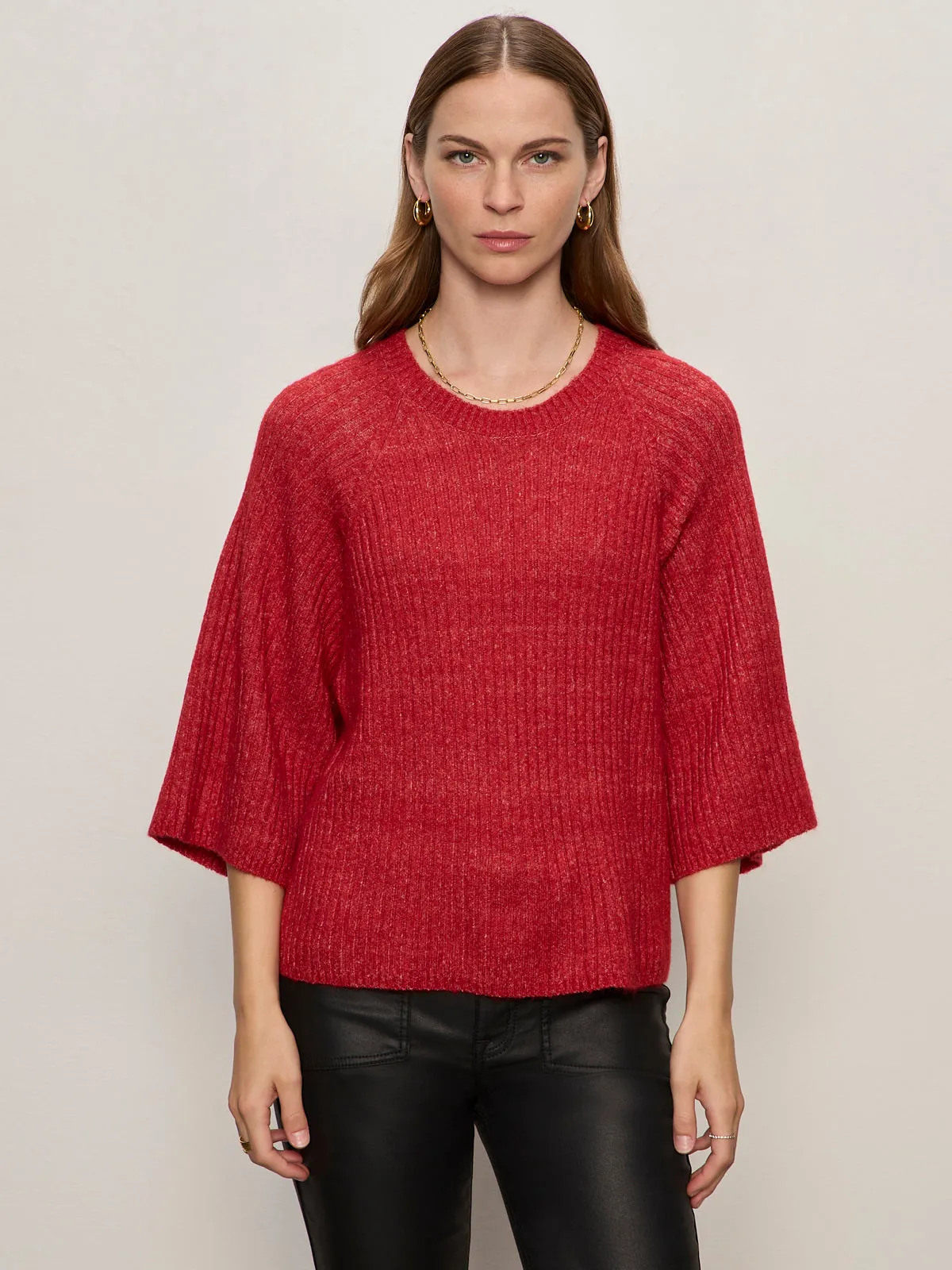 Ventilation Panel Ribbed Sweater Tee Cherry Lacquer