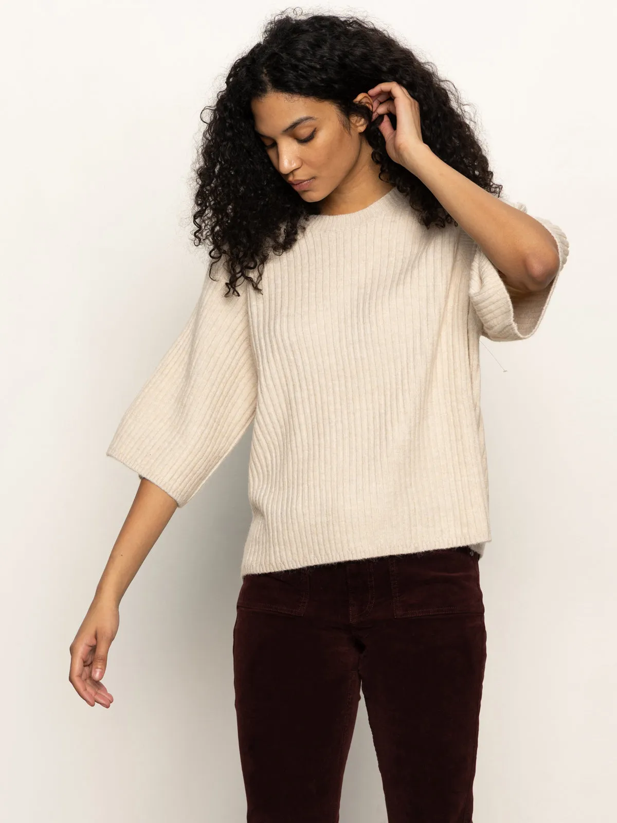 Ribbed Sweater Tee Mother Of Pearl Anti Bacterial Layer ReflectiveTrims
