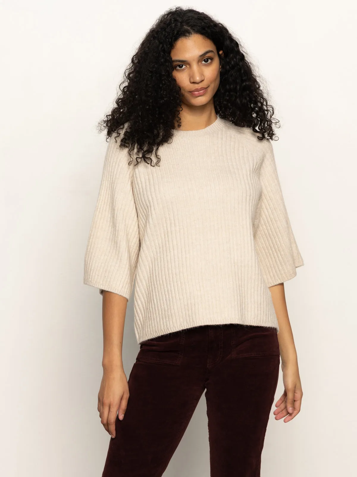 Wrinkle resistant fabric Ribbed Sweater Tee Mother Of Pearl