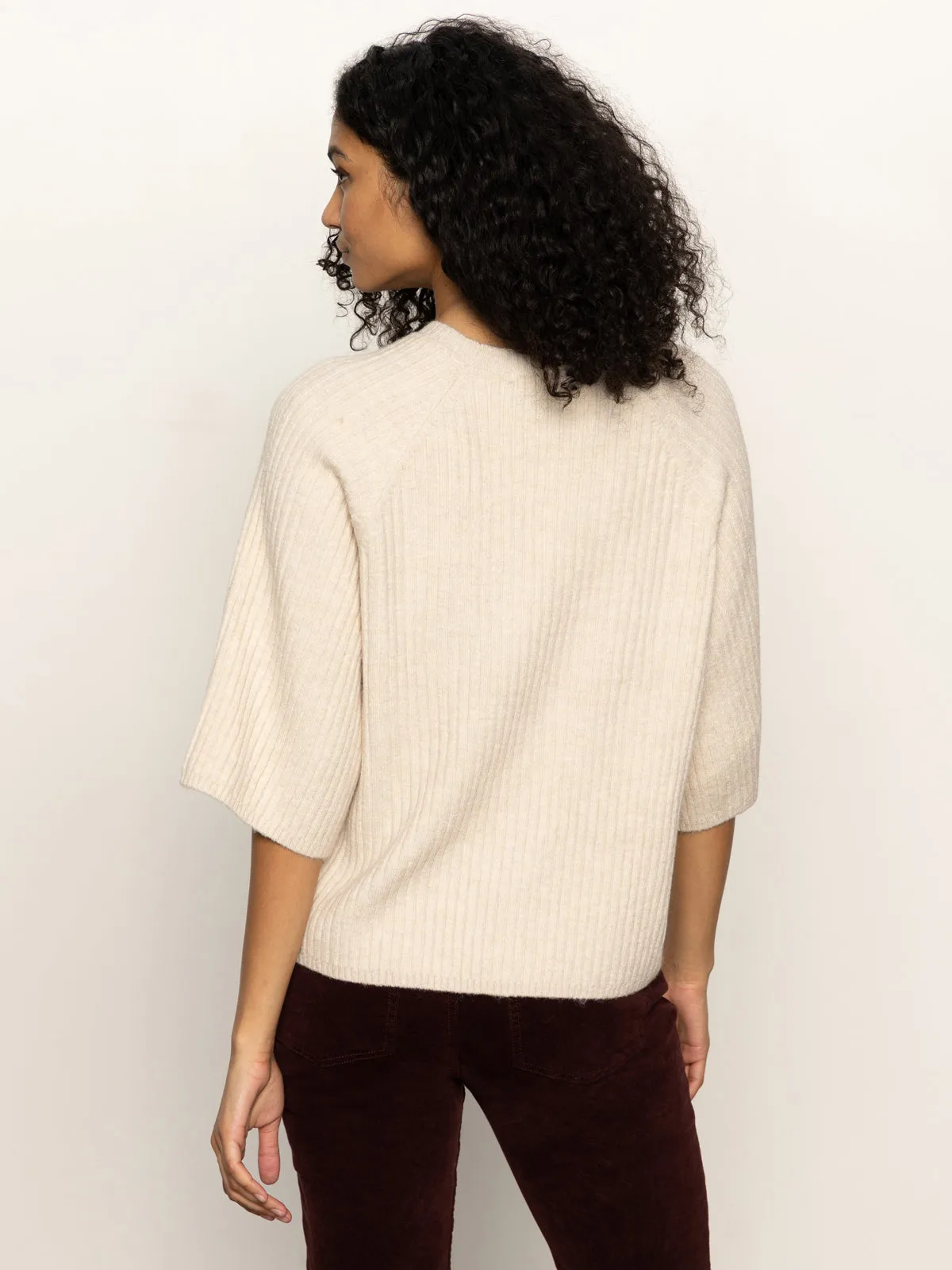 Ribbed Sweater Tee Mother Of Pearl Adjustable Cuffs
