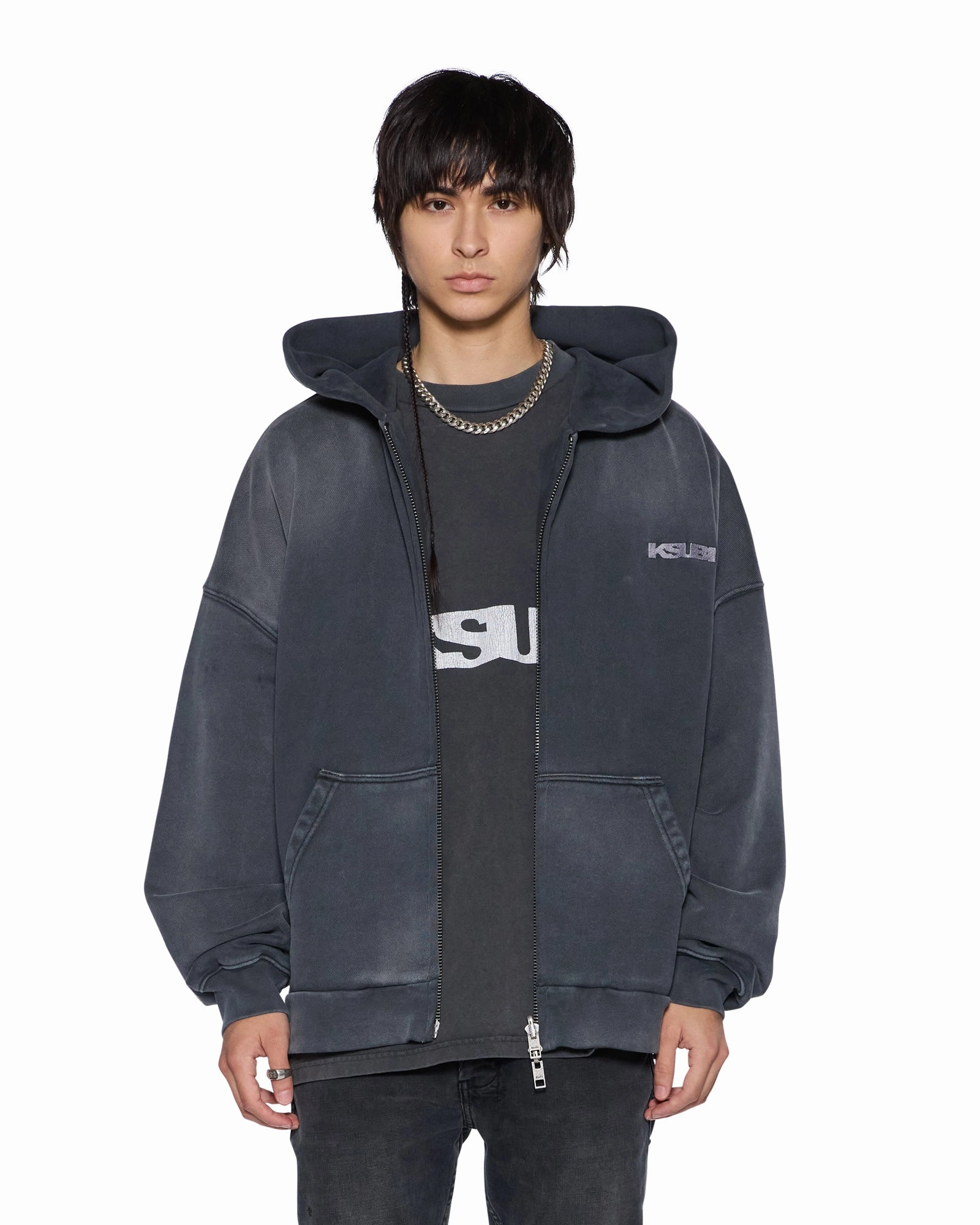 ACE EKCESS ZIP THRU HOODIE BLACK FADE TemperatureRegulatingLining HighElasticity