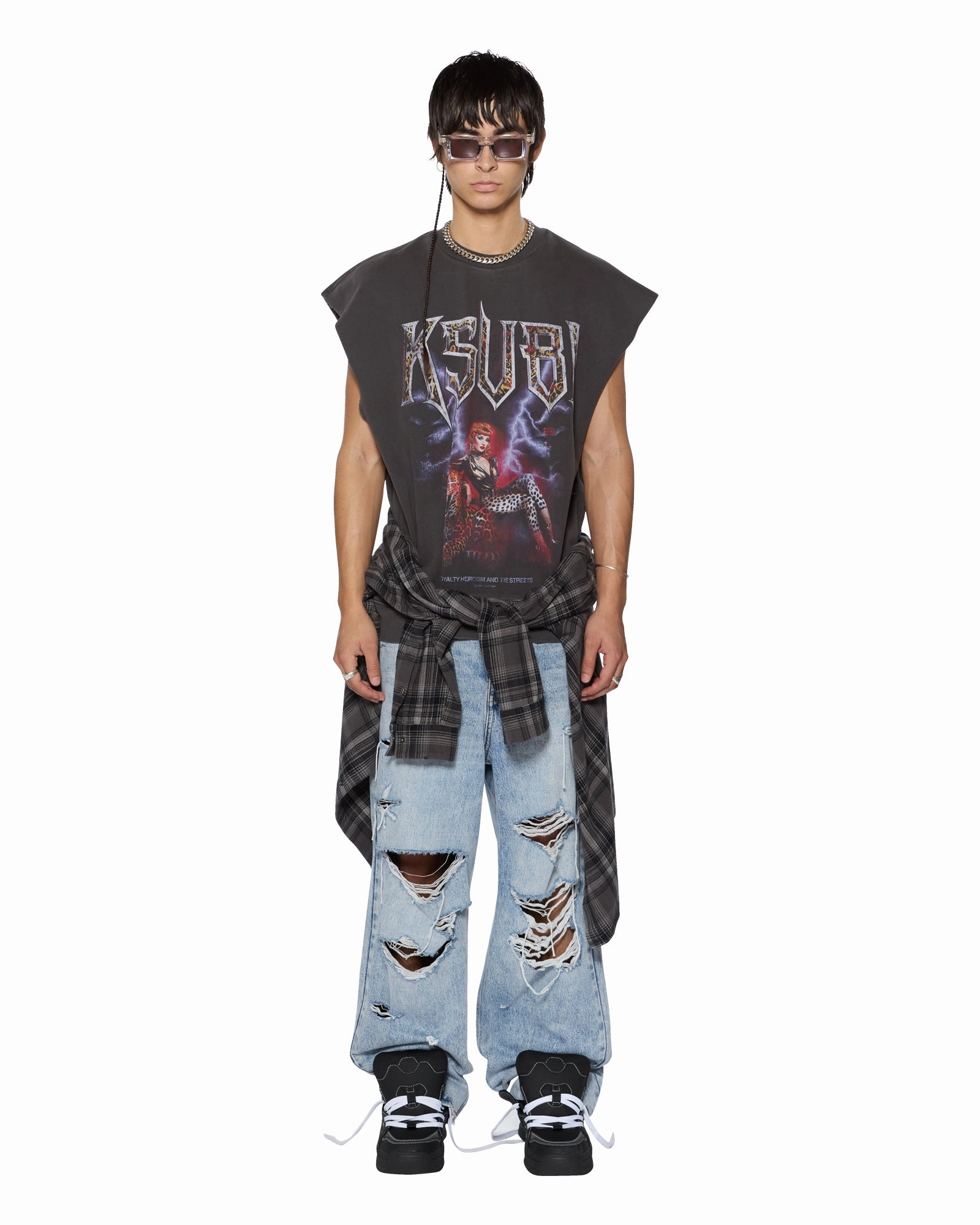 CroppedLength Stretch Fit KINGDOM SLASH CREW FADED BLACK