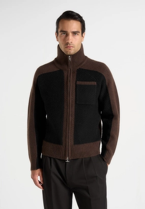 Ren?? - Colour Block Zip Through Cardigan - Black/Brown Layered Weight Distribution Guide