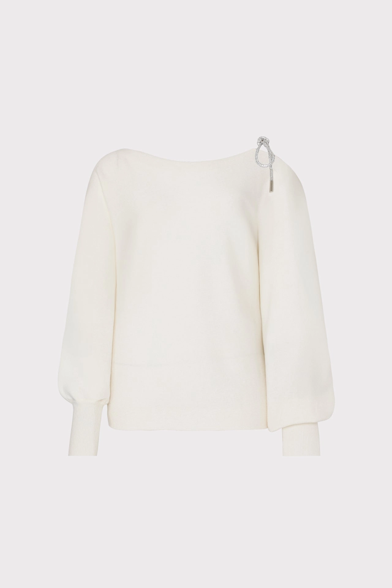 Morning Chill Ida Crystal Bow Cold Shoulder Sweater