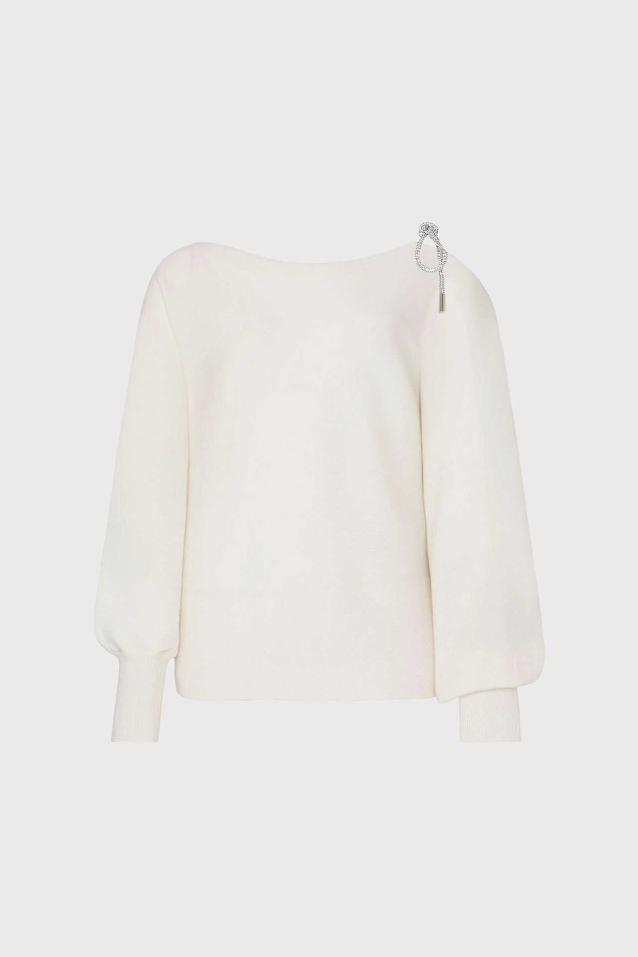 Ida Crystal Bow Cold Shoulder Sweater Balanced Stretch Structure Fall Outfit