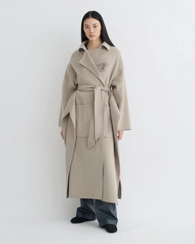 Salima - Double Wool Robe Coat - Stone Travel-wardrobe-quality-characteristic