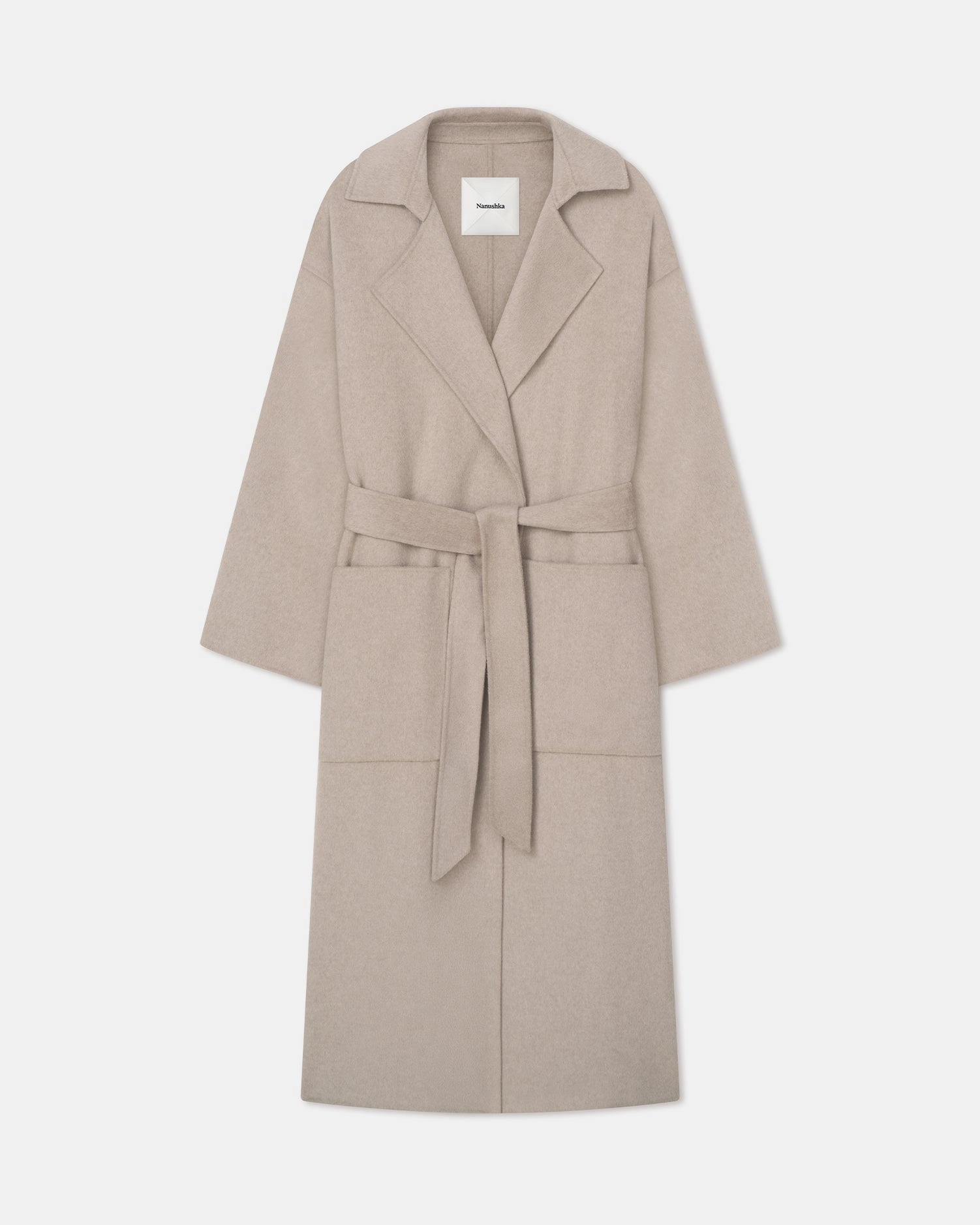 Fleece-lined-feature Formal Wear Salima - Double Wool Robe Coat - Stone