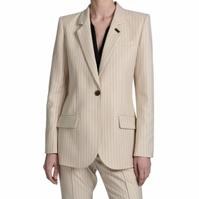 Cream Pinstripe Blazer Modern Utility
