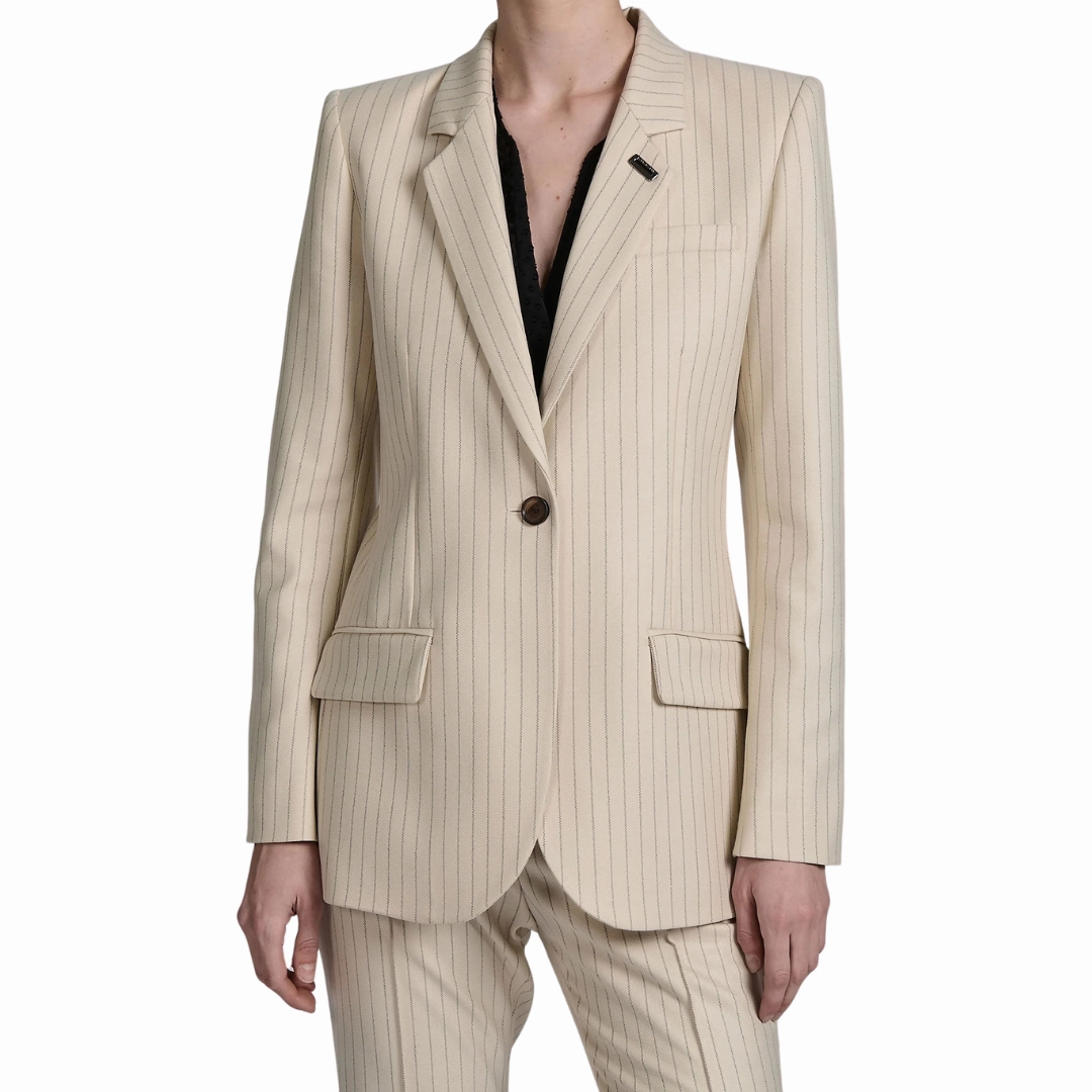 Cream Pinstripe Blazer Easy Movement Cut MoistureWickingLining