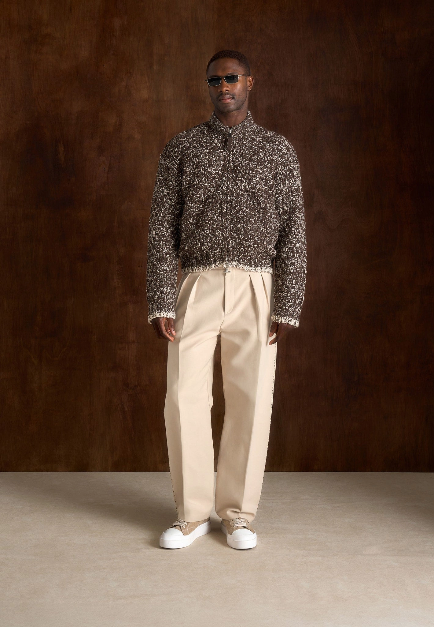 Season Ready Quick Layer Darel - Speckled Knit Bomber Jacket - Brown
