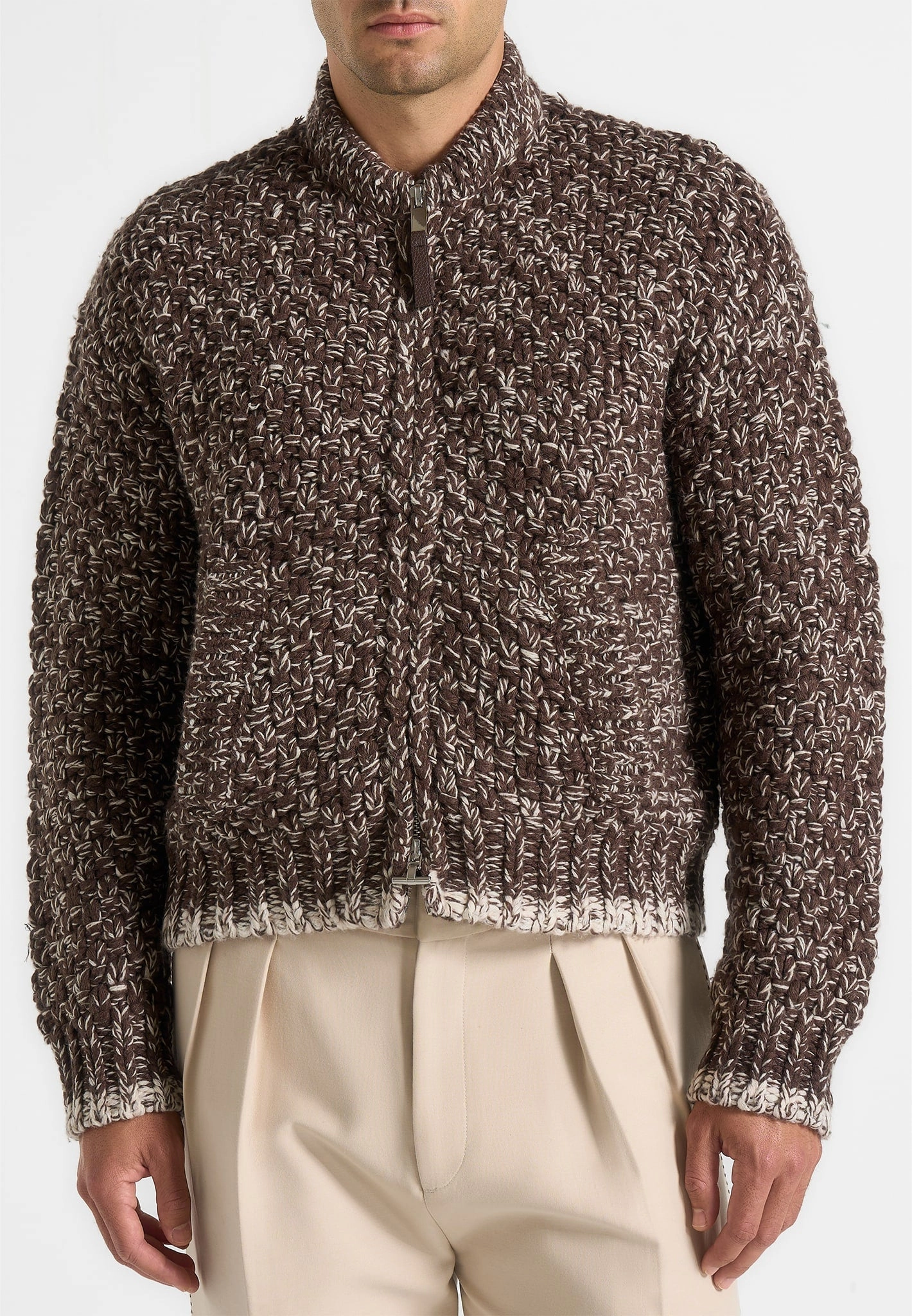 Darel - Speckled Knit Bomber Jacket - Brown Off Duty Look MachineWashable Structure