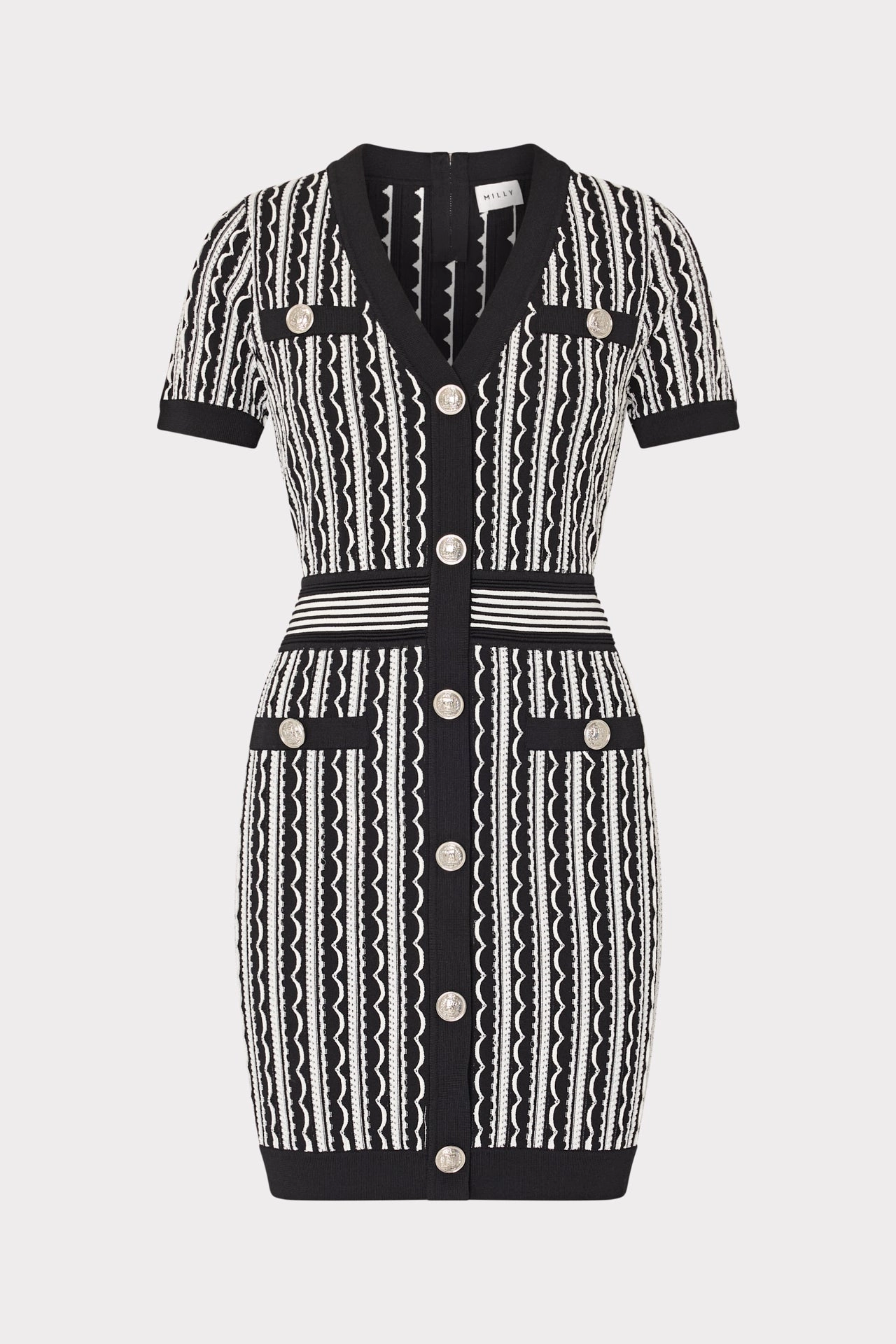 Anti Static Technology Scallop Textured V-Neck Knit Mini Dress