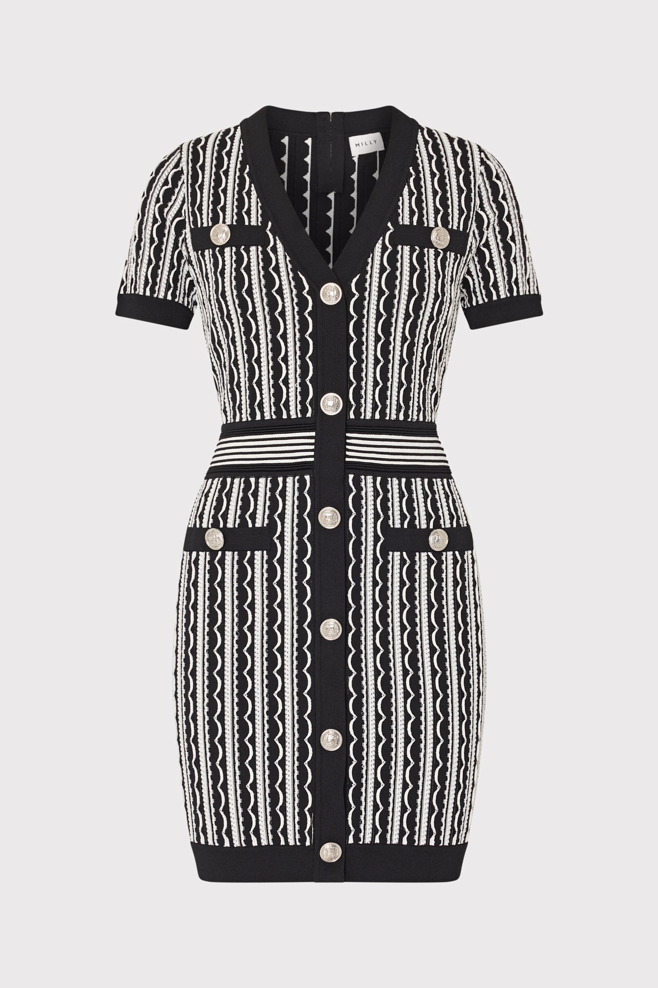 Scallop Textured V-Neck Knit Mini Dress No Season