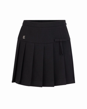FlameRetardantTreatment Ribbon pleated culotte pants - Black