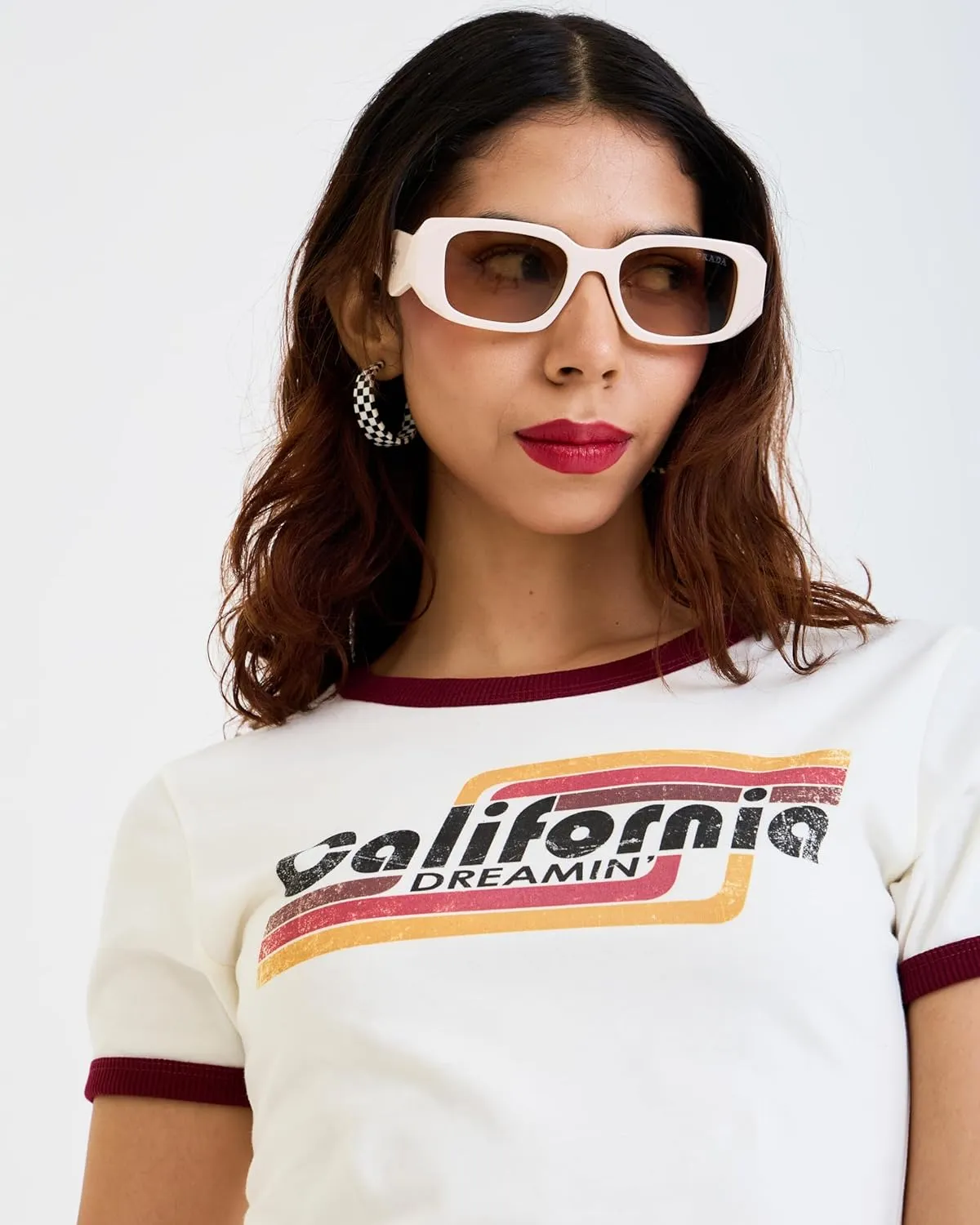 Ringer Graphic Womens Fitted Tee 70s 80s 90s Fashion Retro Tshirts for Women Crewneck Short Sleeve Custom T Shirts Vintage