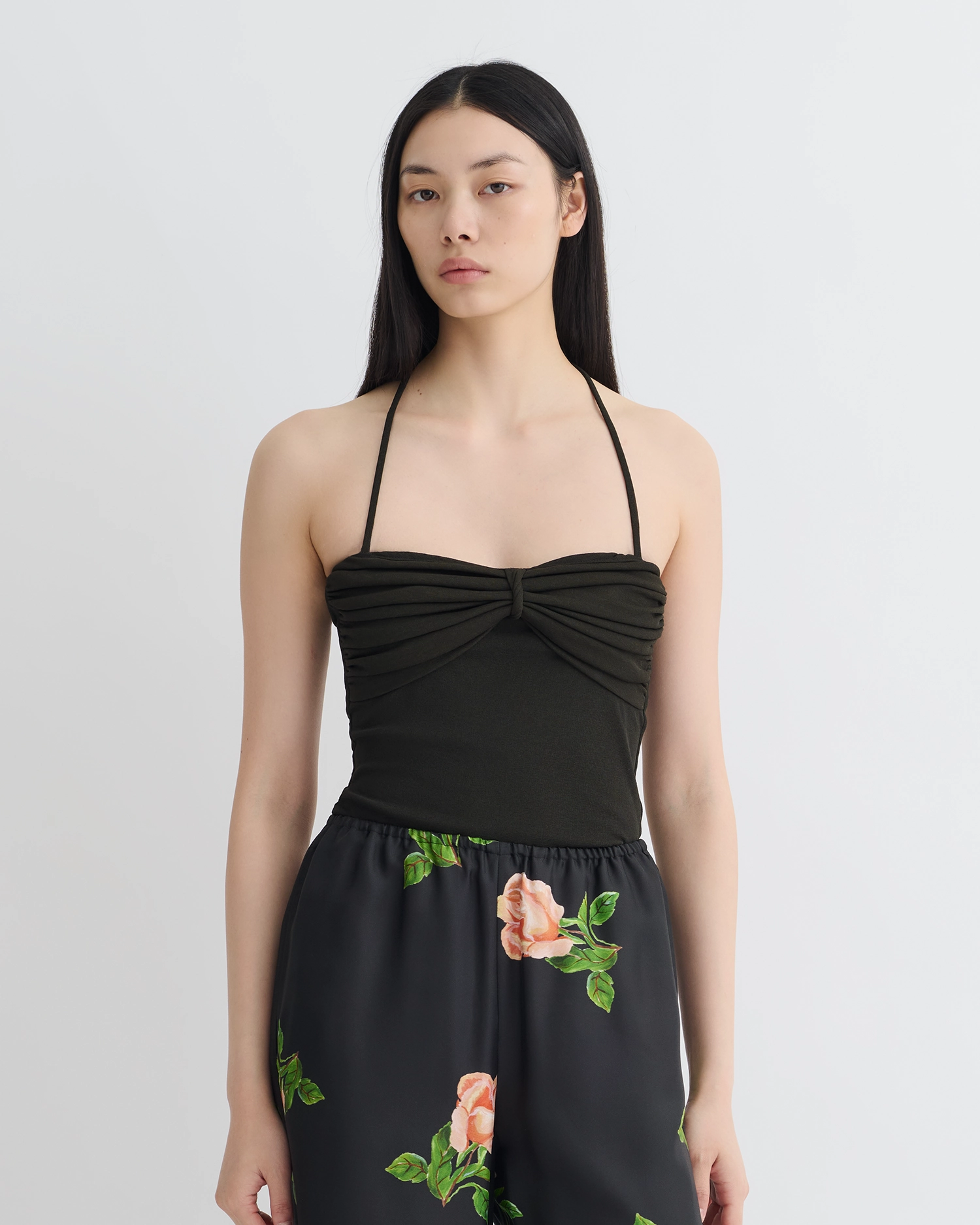 Rissa - Halter Neck Mesh Jersey Top - Anthracite Formal Wear