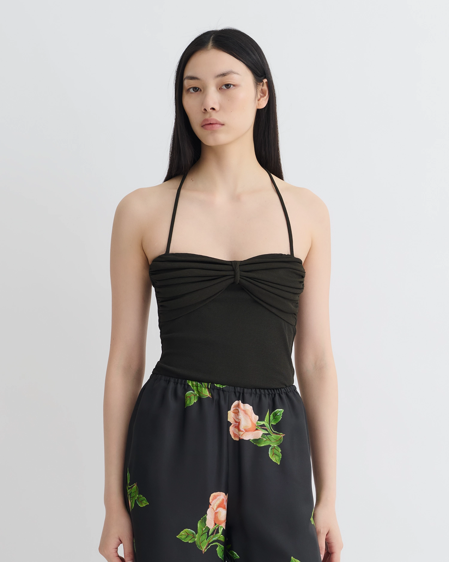Rissa - Halter Neck Mesh Jersey Top - Anthracite Reinforced Shoulder Panels