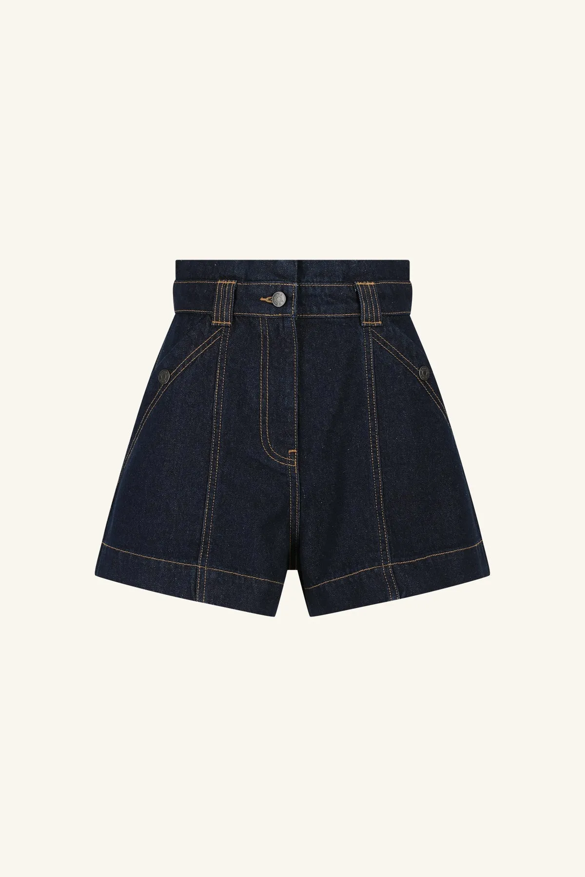 RITA HIGH WAISTED FLARED SHORT - DEEP INDIGO