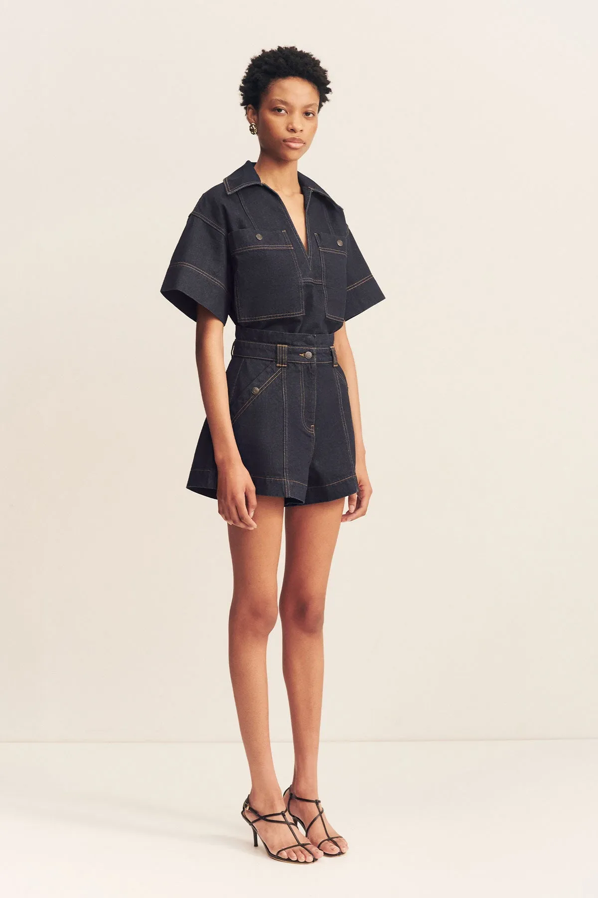 RITA HIGH WAISTED FLARED SHORT - DEEP INDIGO