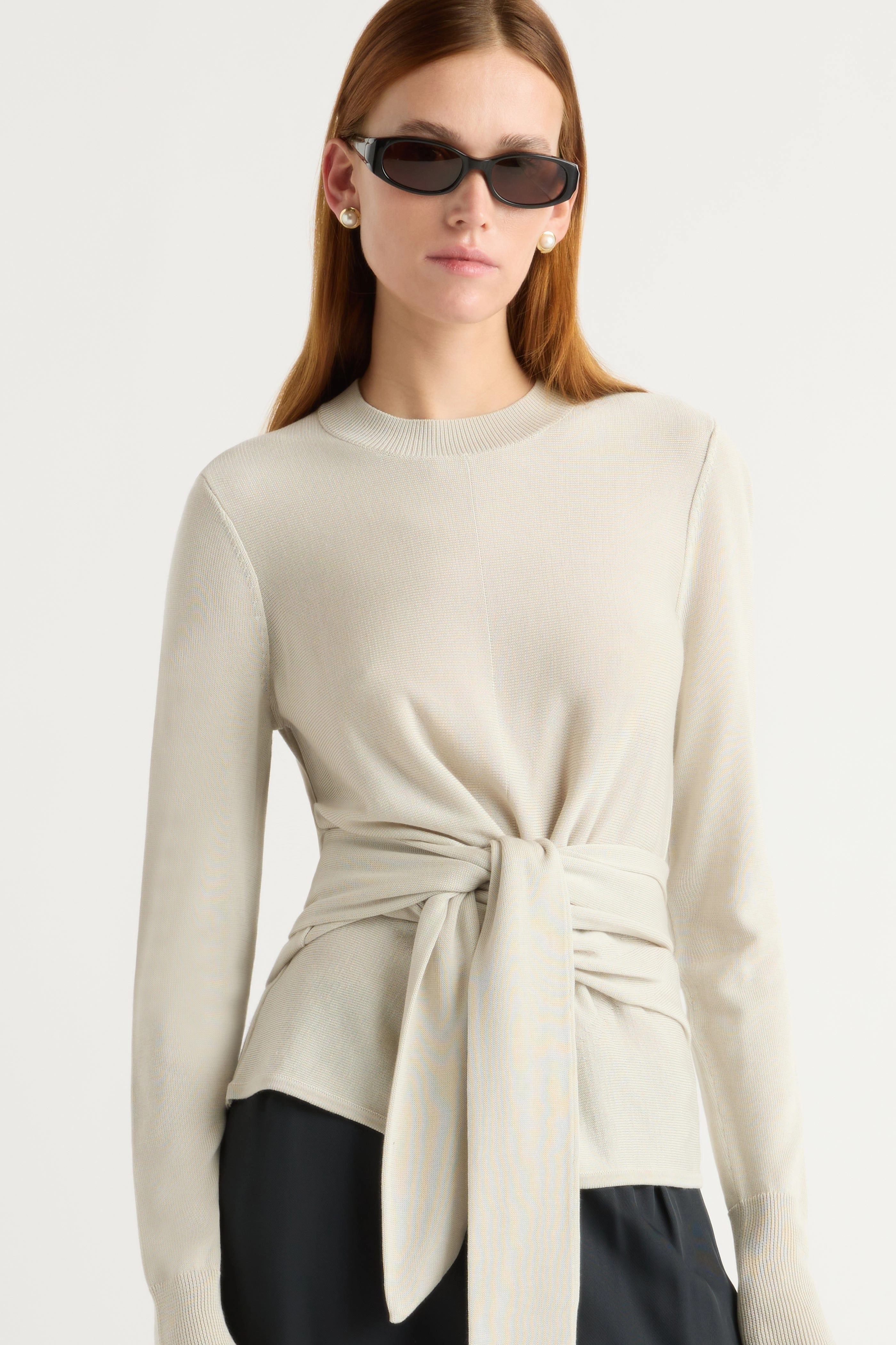 Robin Tie-Front Tencel-Wool Sweater Sustainable Yarn Loopback Fabric