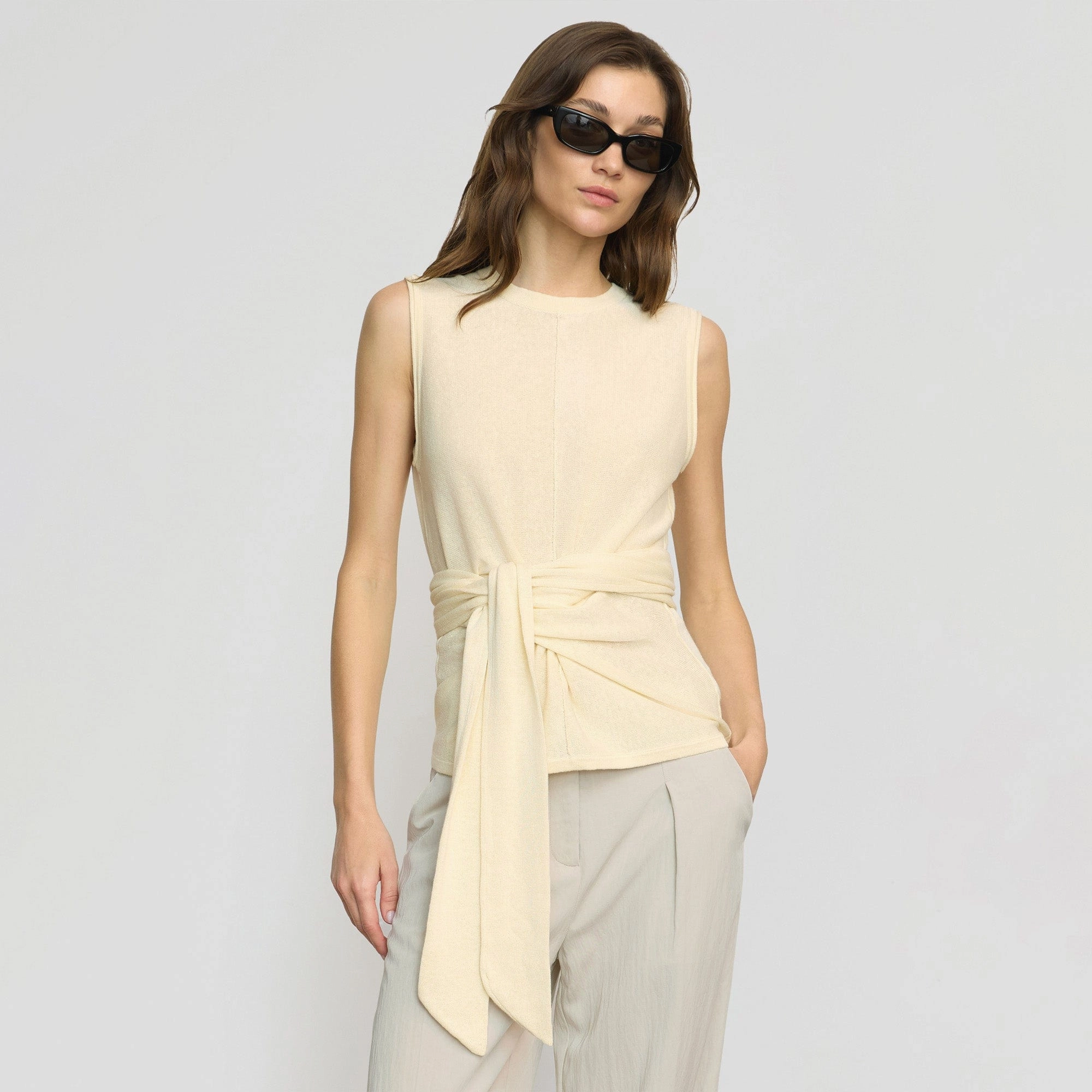 Rois Tie-Front Linen-Cotton Top MeshPanelIntegration AbrasionResistant