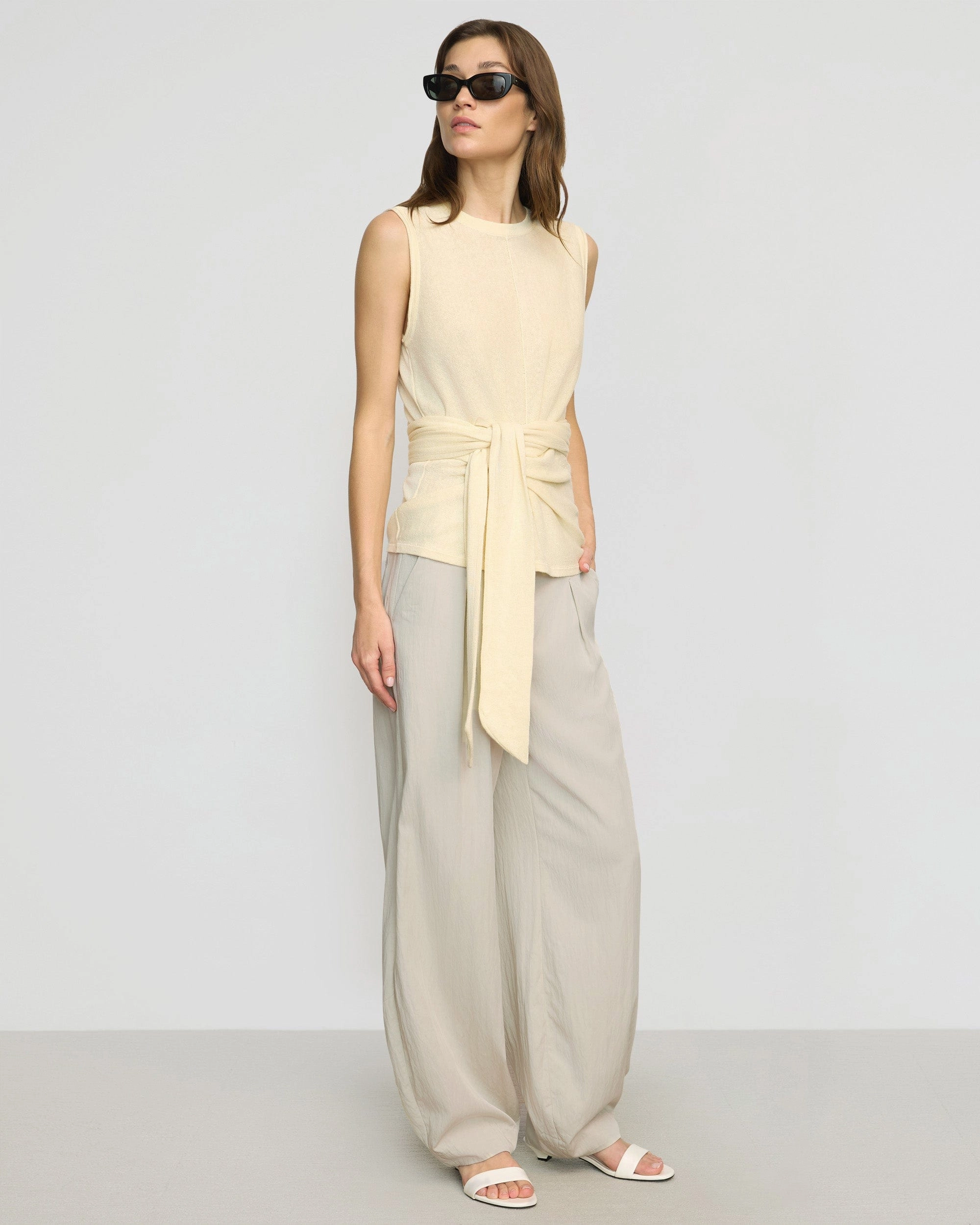 Rois Tie-Front Linen-Cotton Top EasyCare Material Airflow Ventilation