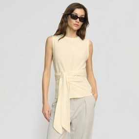 Rois Tie-Front Linen-Cotton Top MeshPanelIntegration AbrasionResistant