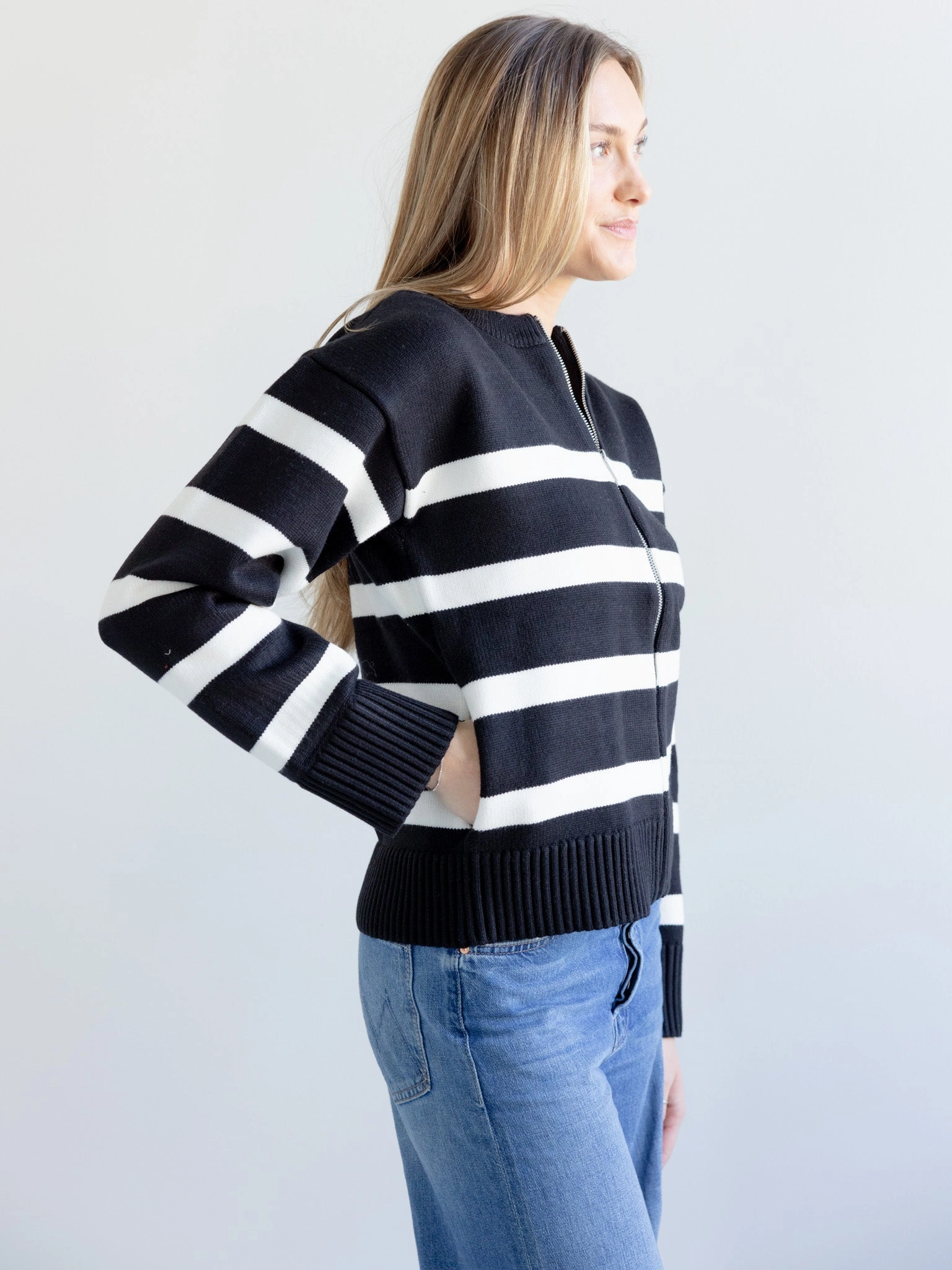 Stripe Zip Sweater luxe feel