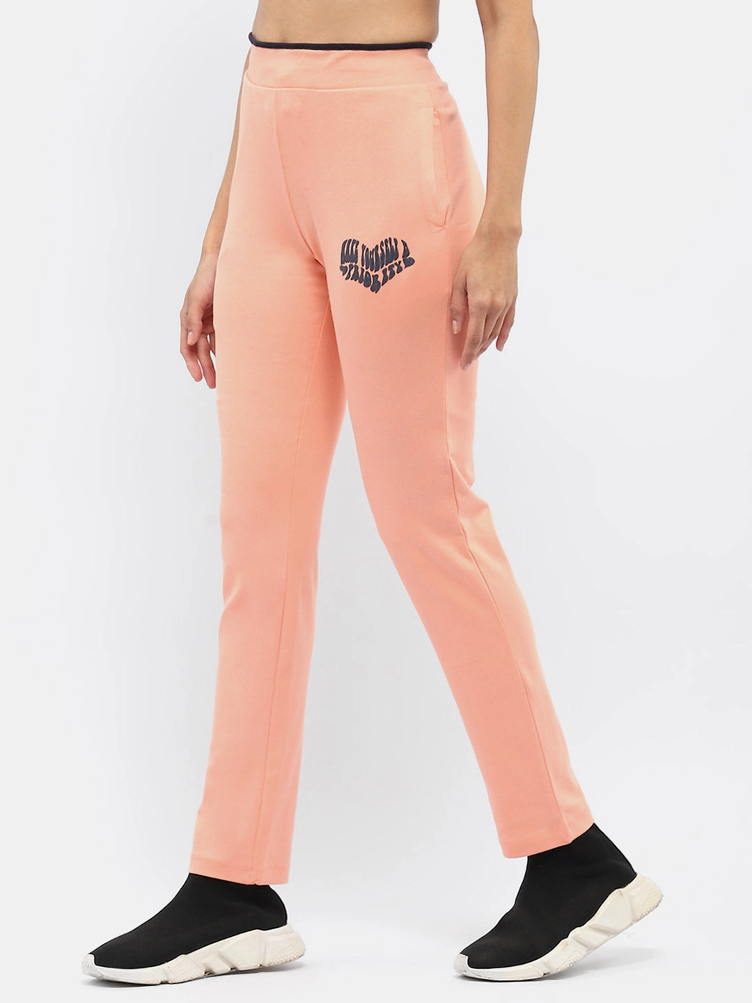 Commuter Ready mSECRET Typography Peach Elasticated Waist Track Bottom