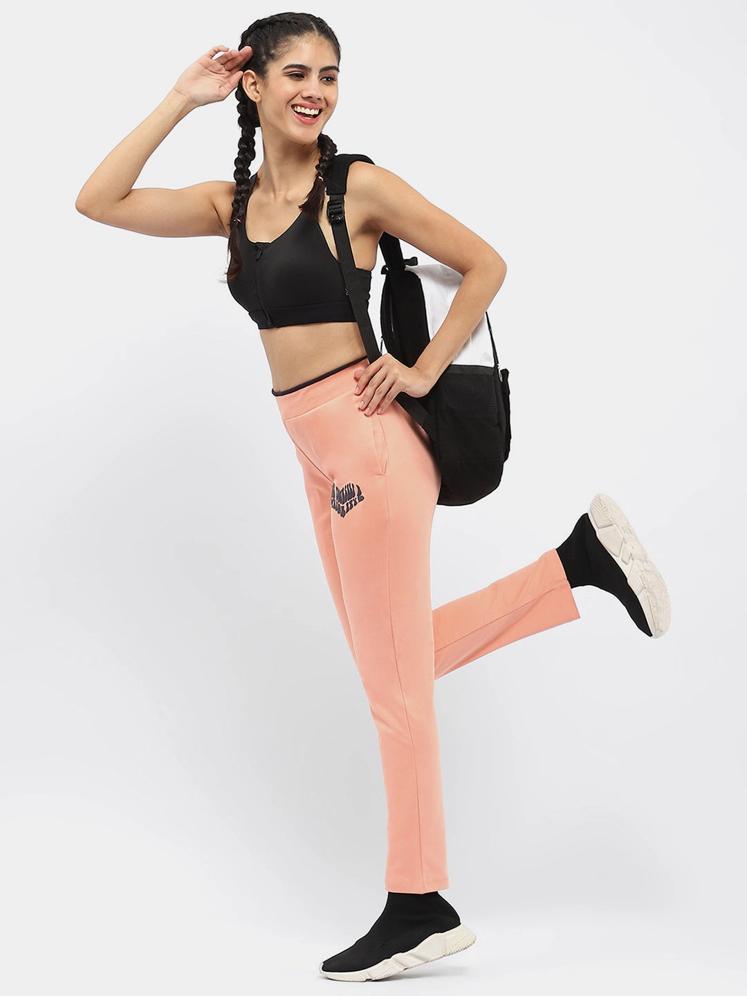 mSECRET Typography Peach Elasticated Waist Track Bottom Casual Comfort Look