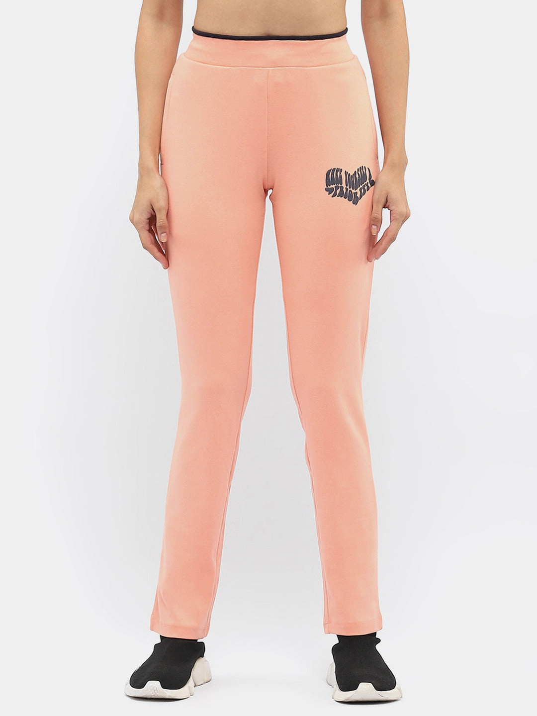 mSECRET Typography Peach Elasticated Waist Track Bottom Lounge-friendly