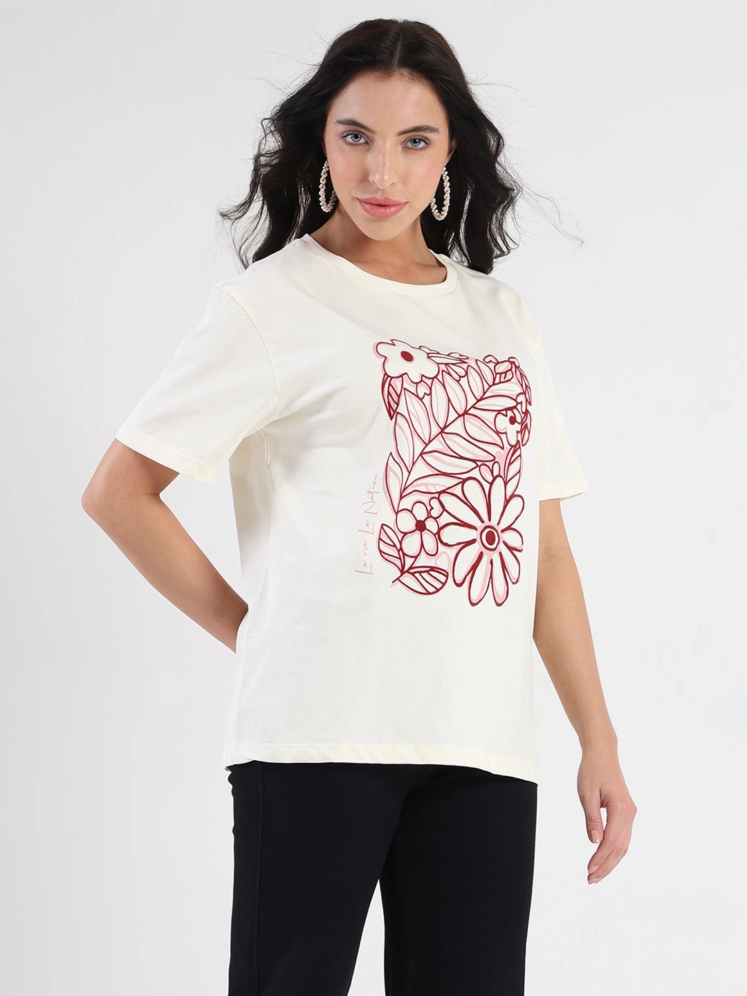 UV Protective Fabric ReinforcedNeckline Madame Graphic Flock Print Off-White Sinker T-shirt