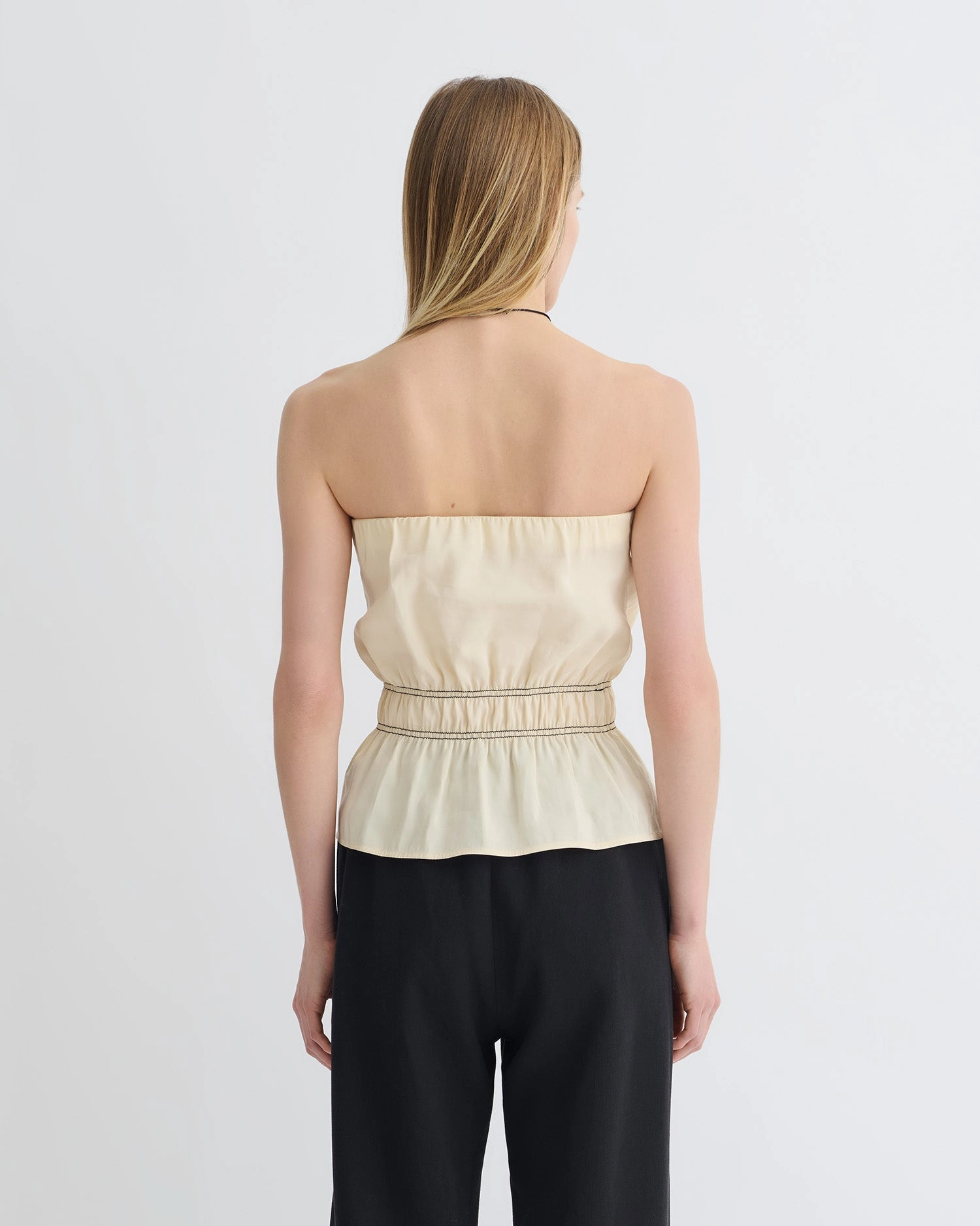 Rosey - Glass Poplin Bandeau Top - Oat QuickRelease Closure Flexible Ribbing