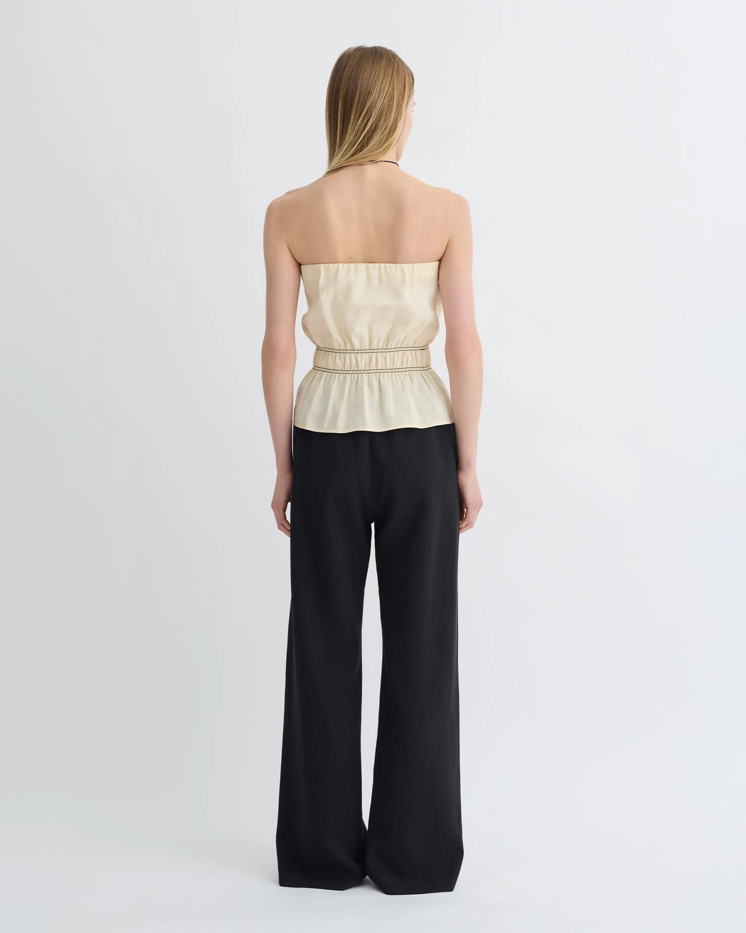 Rosey - Glass Poplin Bandeau Top - Oat Layered Collar Design EcoFriendly Material