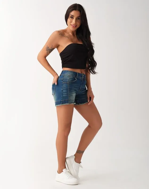 roswear Womens High Waisted Stretchy Frayed Hem Summer Denim Jean Shorts