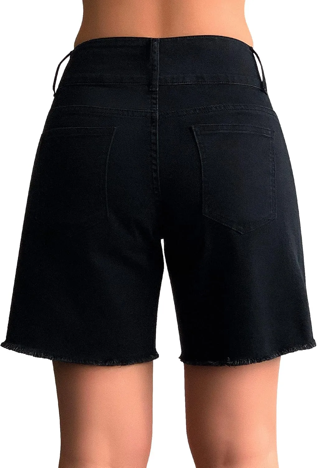 roswear Women's Stretchy Wide Leg High Waisted Frayed Hem Long Jean Shorts