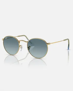 Round Metal Gradient Sunglasses in Polished Gold & Blue