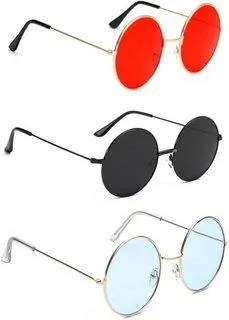 Round Sunglasses (For Men & Women, Red, Clear)