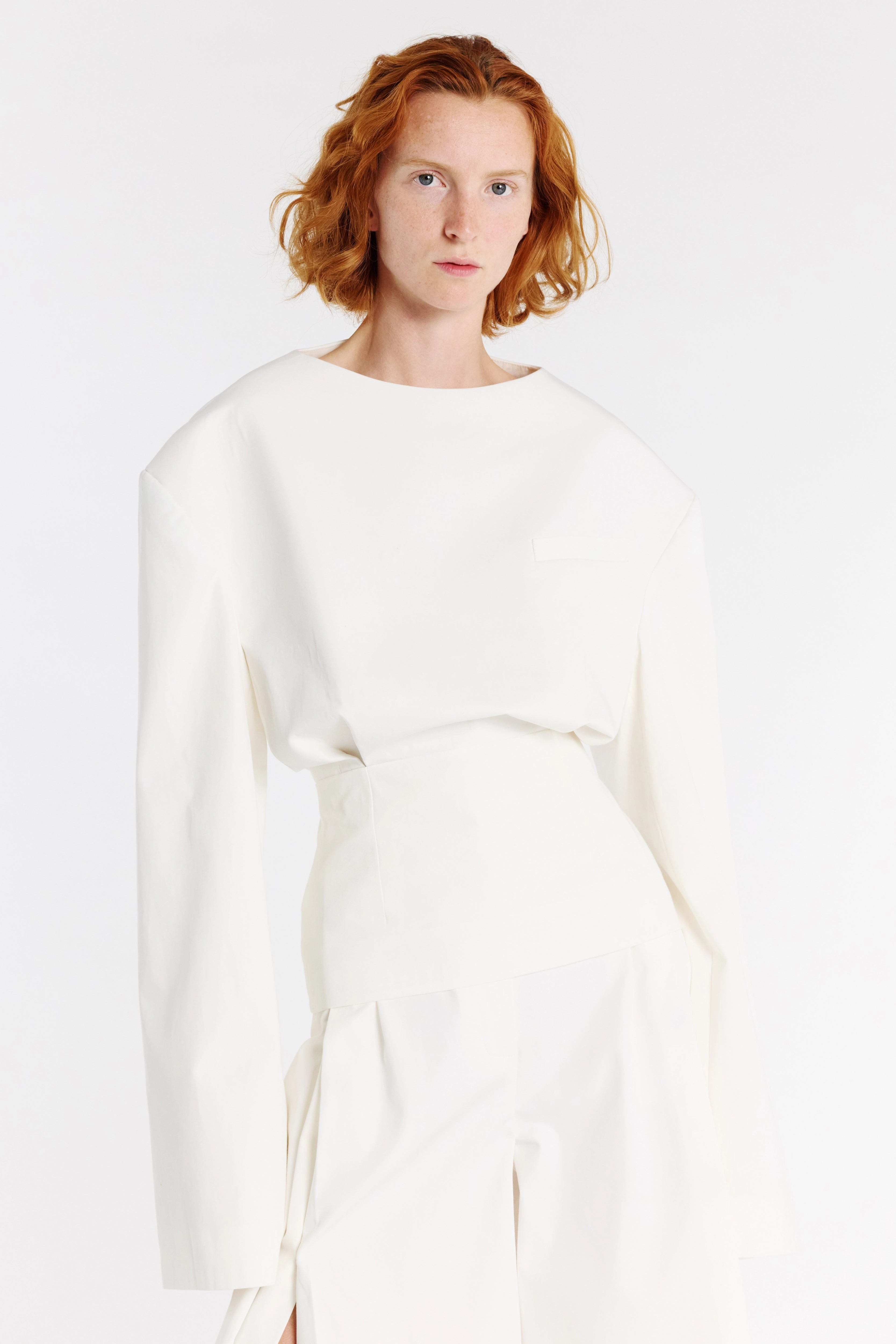 Round Neck Tailored Top White Eco Friendly Dye