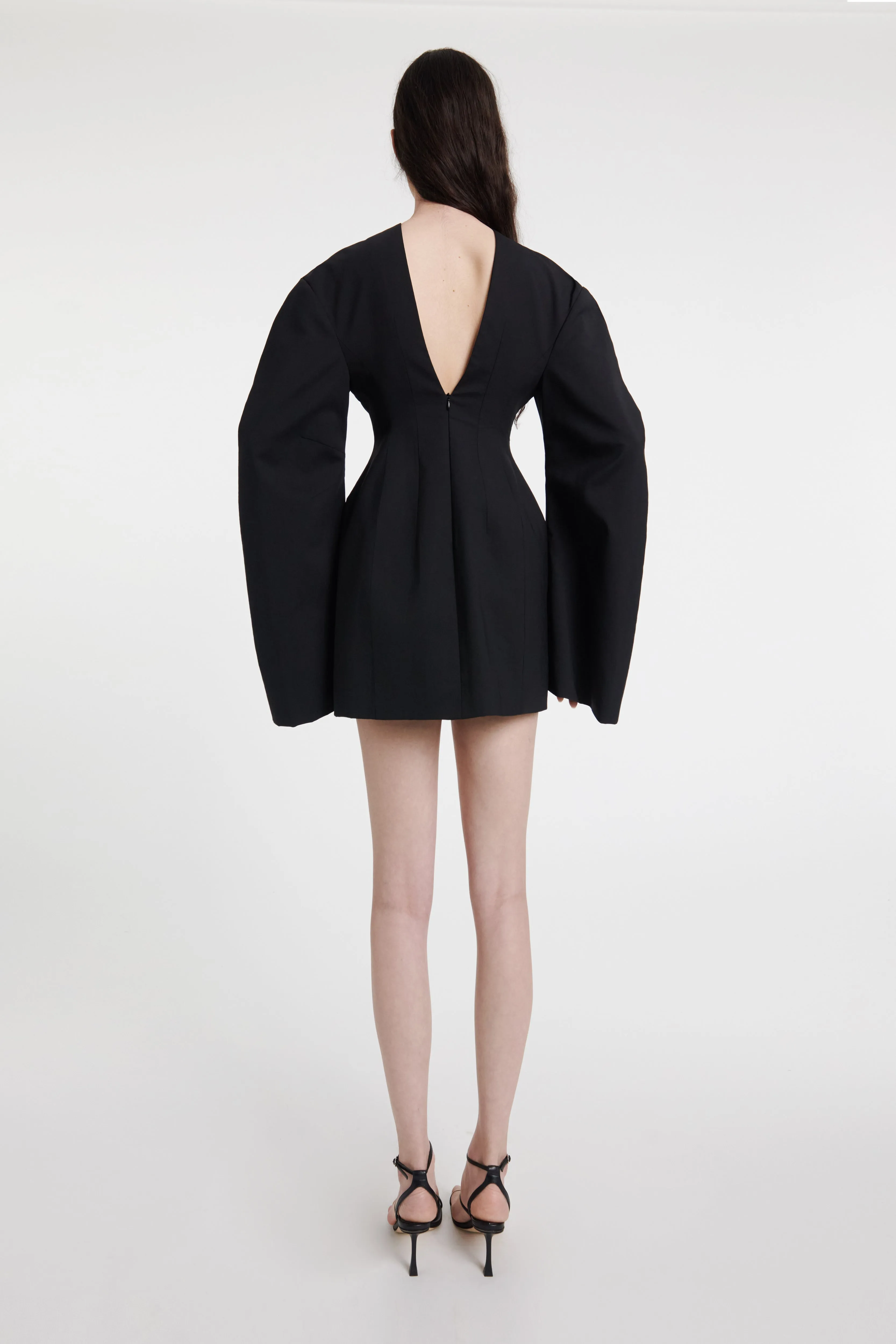 Rounded Sleeve Tailored Mini Dress Black Texture Style
