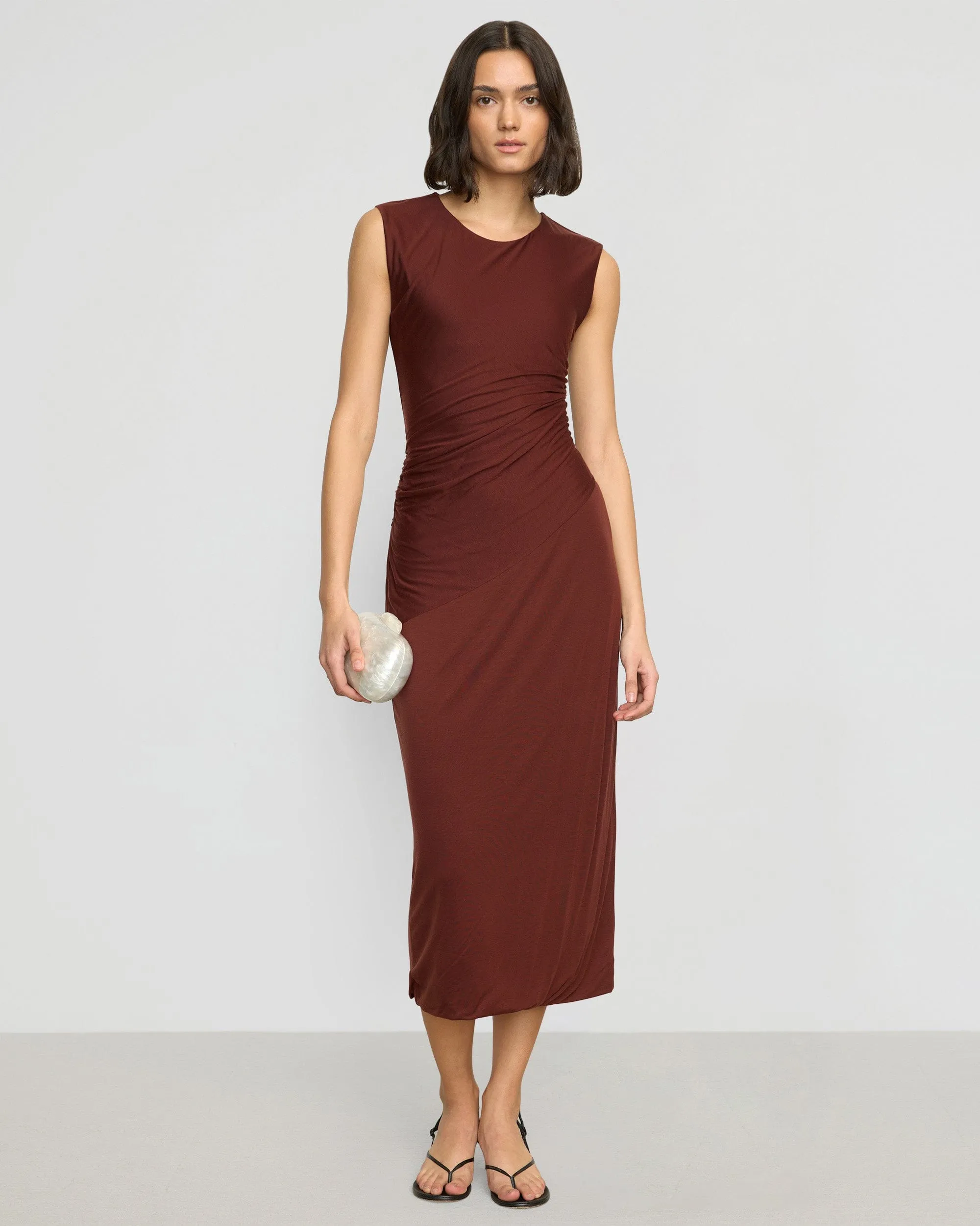 Ribbed-Texture Cozy Silhouette Rowena Twisted Tencel Jersey Dress