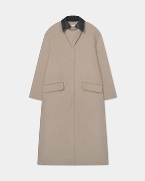 Rowina - Double Wool/Regen Leather Coat - Stone/Black Compression Design packable