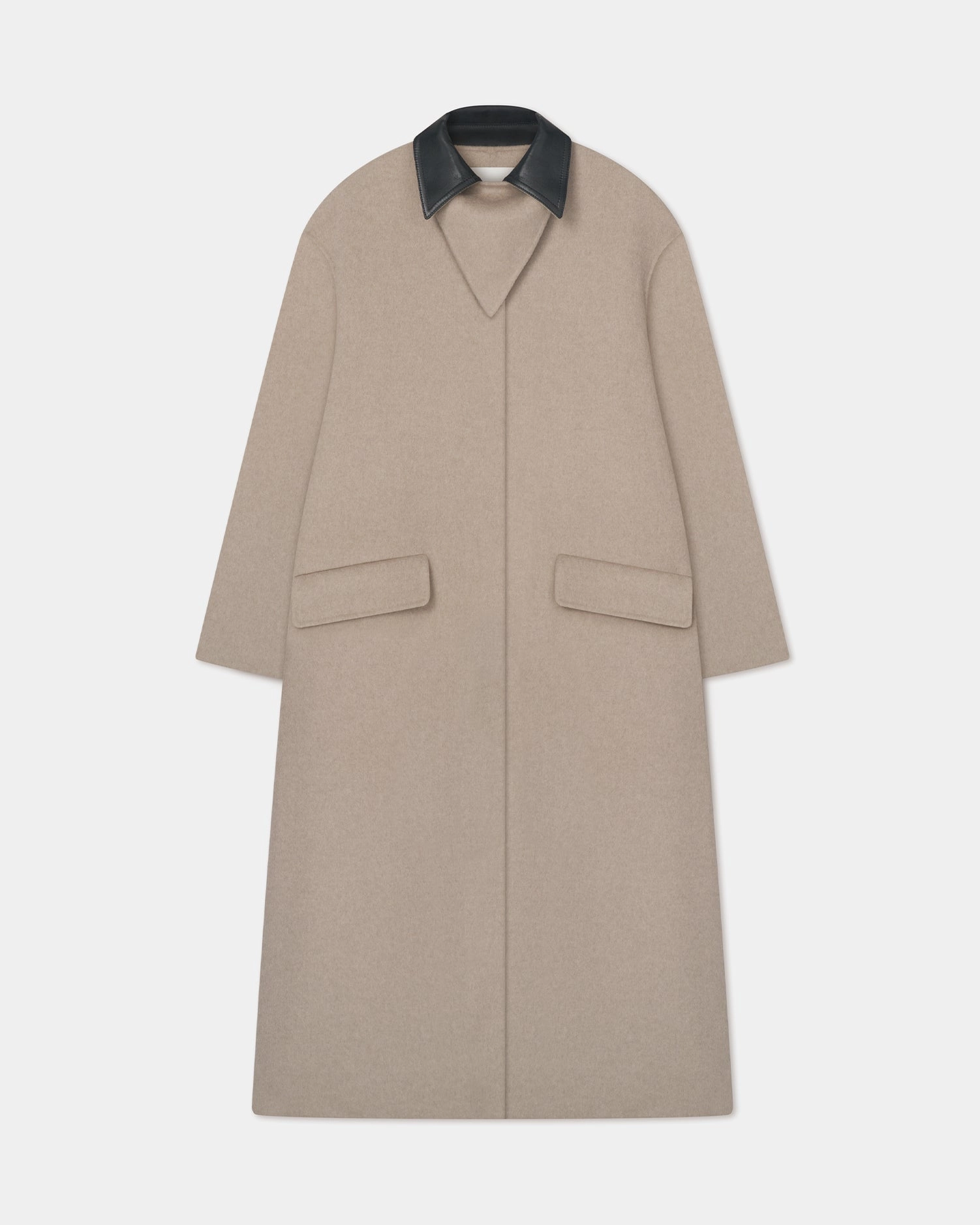 High Waist Rowina - Double Wool/Regen Leather Coat - Stone/Black