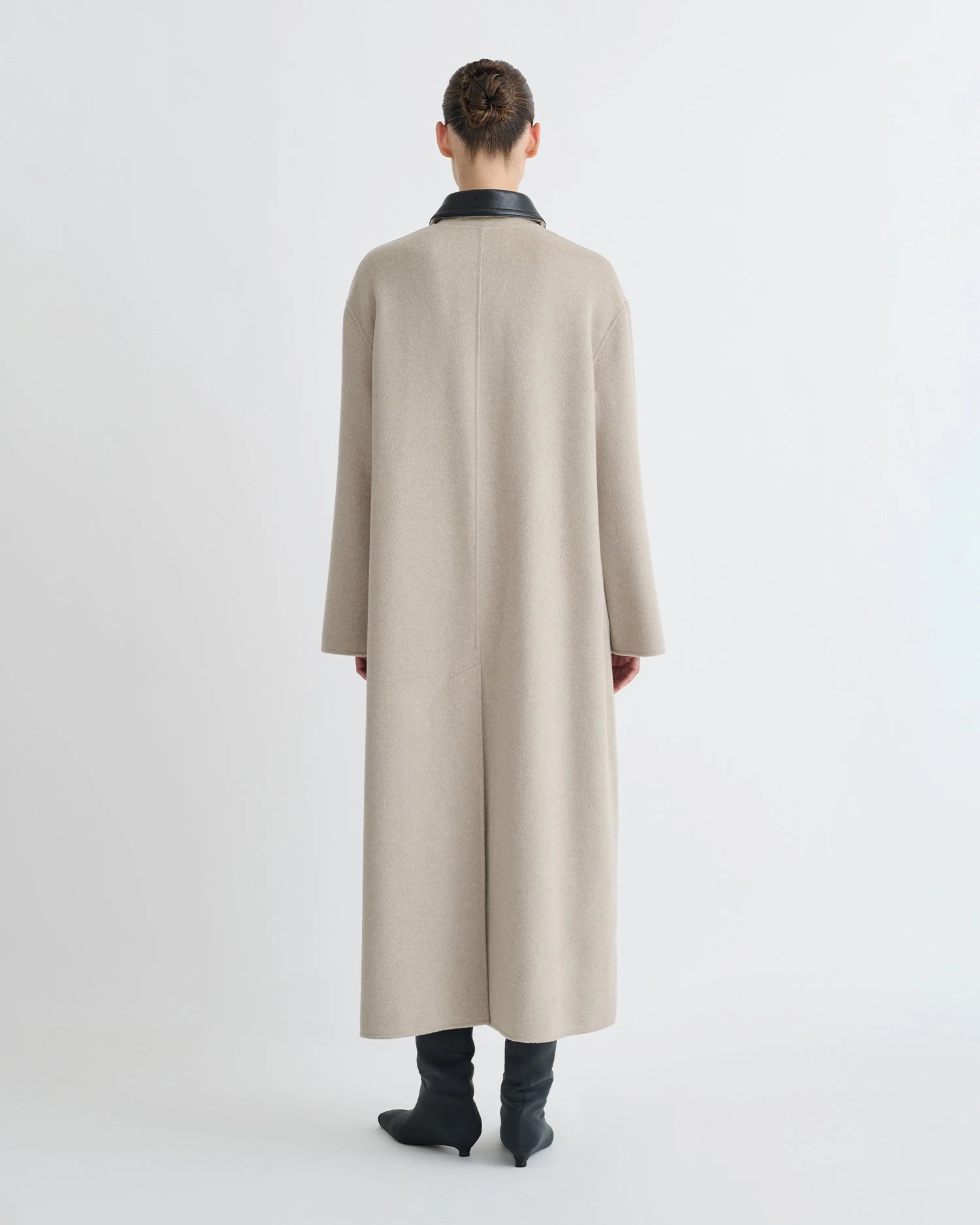 Solid-color-choice-attribute Tall-sizes Rowina - Double Wool/Regen Leather Coat - Stone/Black