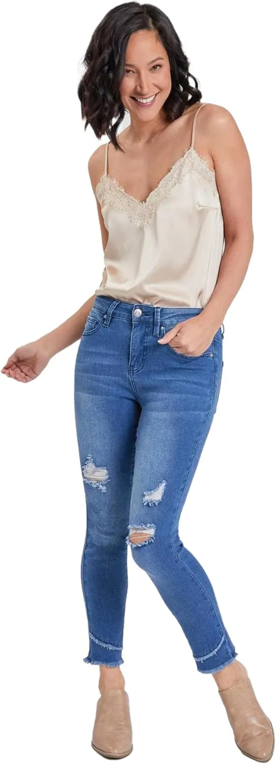 Royalty For Me Womens Women's High Rise Skinny Ankle Jean with Double Frayed Hem Sustainable